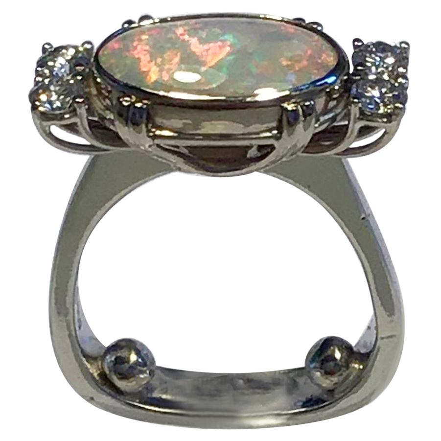 Georg Jensen 18 Carat Gold Ring Opal and Brilliant For Sale