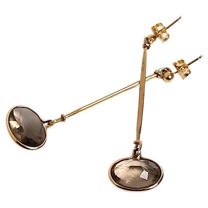 Georg Jensen 18 Karat Gold and Smokey Quartz Earrings Designed by Vivianna Torun For Sale