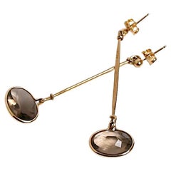 Georg Jensen 18 Karat Gold and Smokey Quartz Earrings Designed by Vivianna Torun