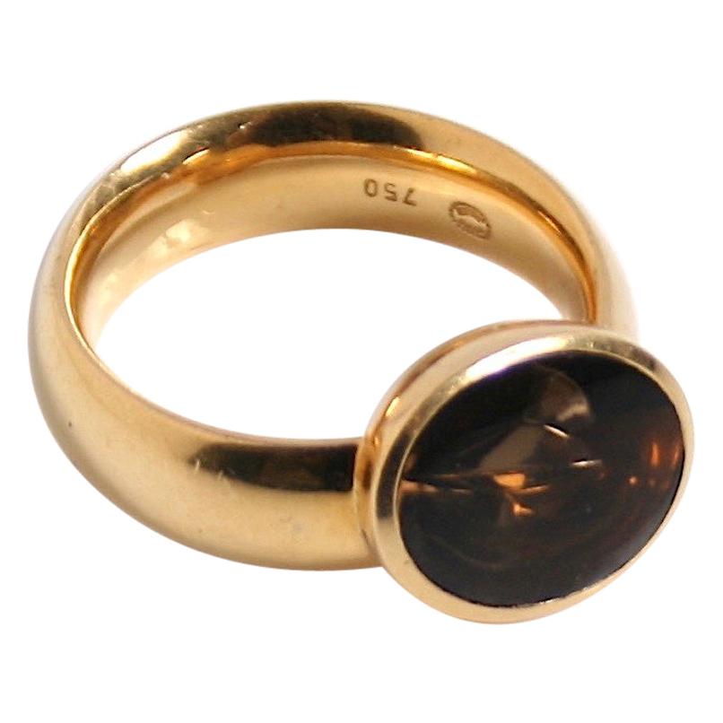 Georg Jensen 18 Karat Gold and Smokey Quartz Ring For Sale