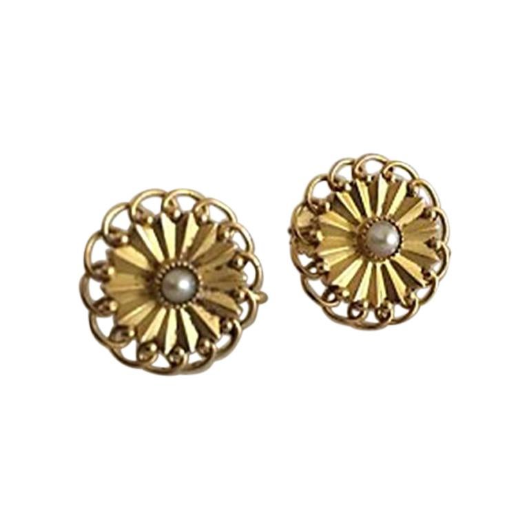 Georg Jensen 18 Karat Gold Earrings ’Screws’ Ornamented with a Pearl