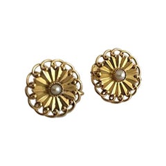 Georg Jensen 18 Karat Gold Earrings ’Screws’ Ornamented with a Pearl