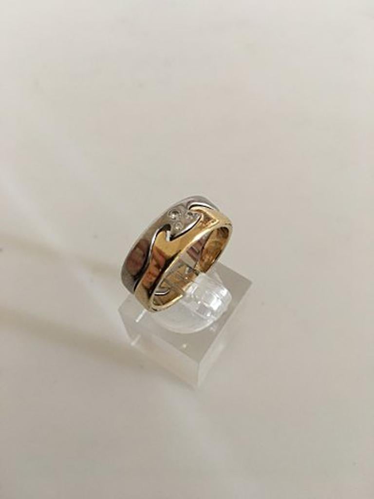 Georg Jensen 18K Gold Fusion Ring with Three Diamonds. Size 56 / US 7 1/2. Weighs 10,1 g / 0.36 oz.