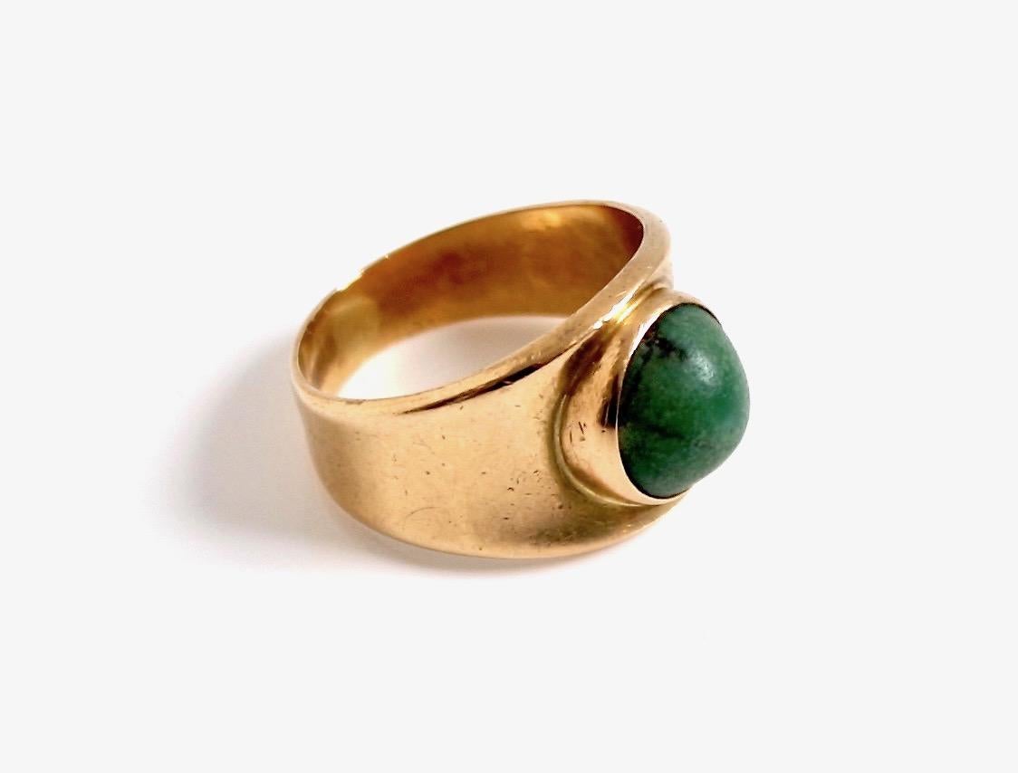 Modernist Georg Jensen 18 Karat Gold & Green Agate Ring For Sale