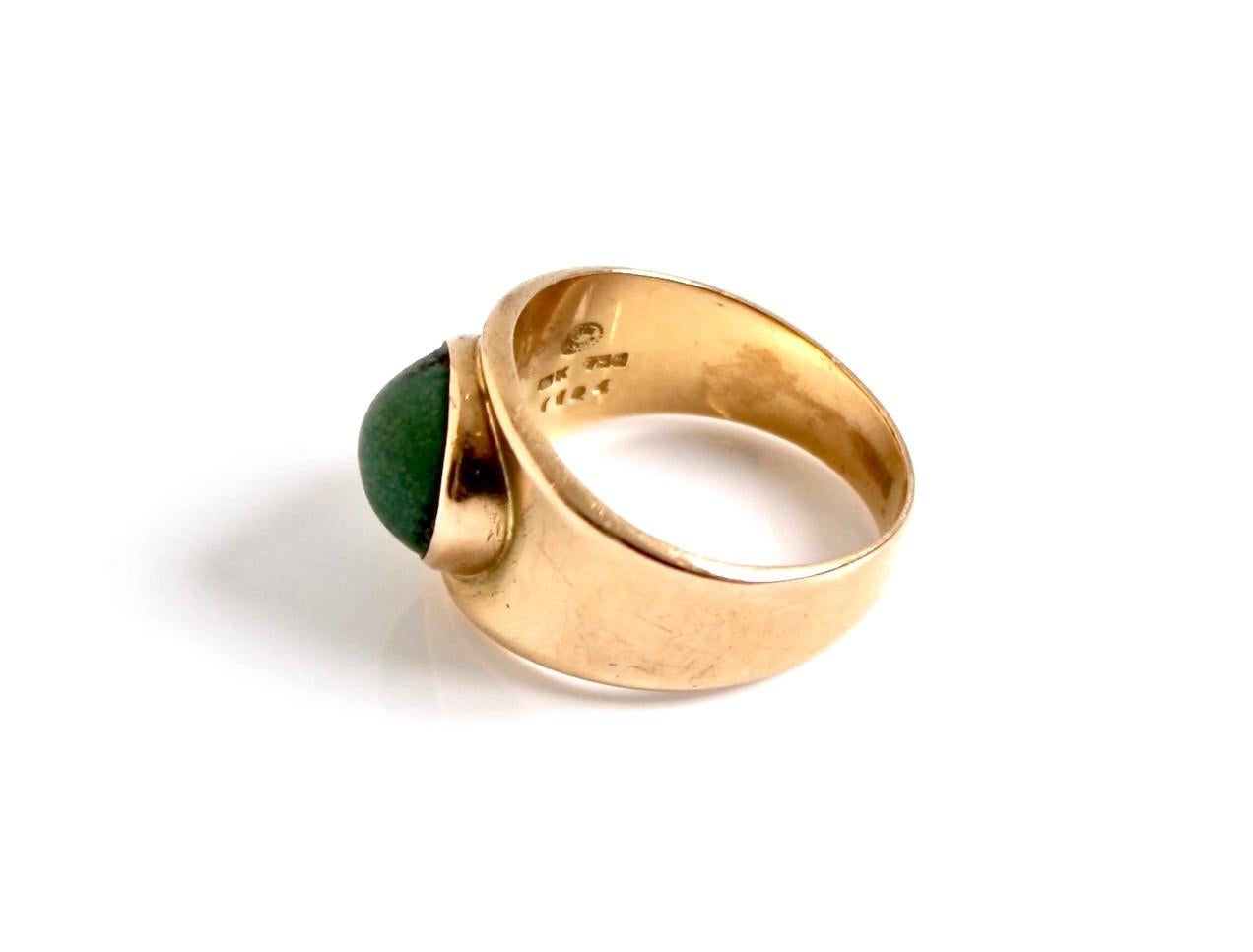 Cabochon Georg Jensen 18 Karat Gold & Green Agate Ring For Sale