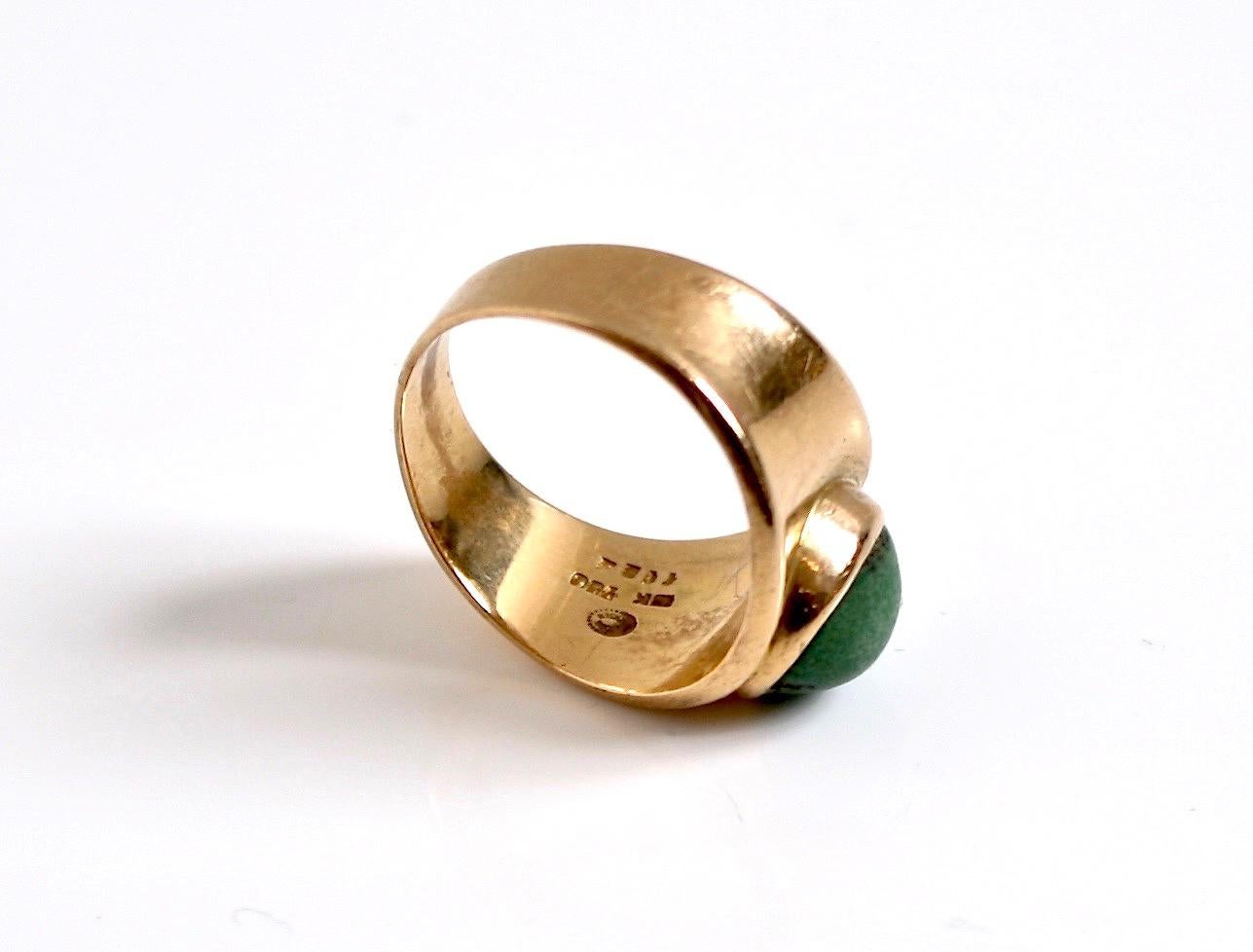 Georg Jensen 18 Karat Gold & Green Agate Ring In Good Condition For Sale In London, GB