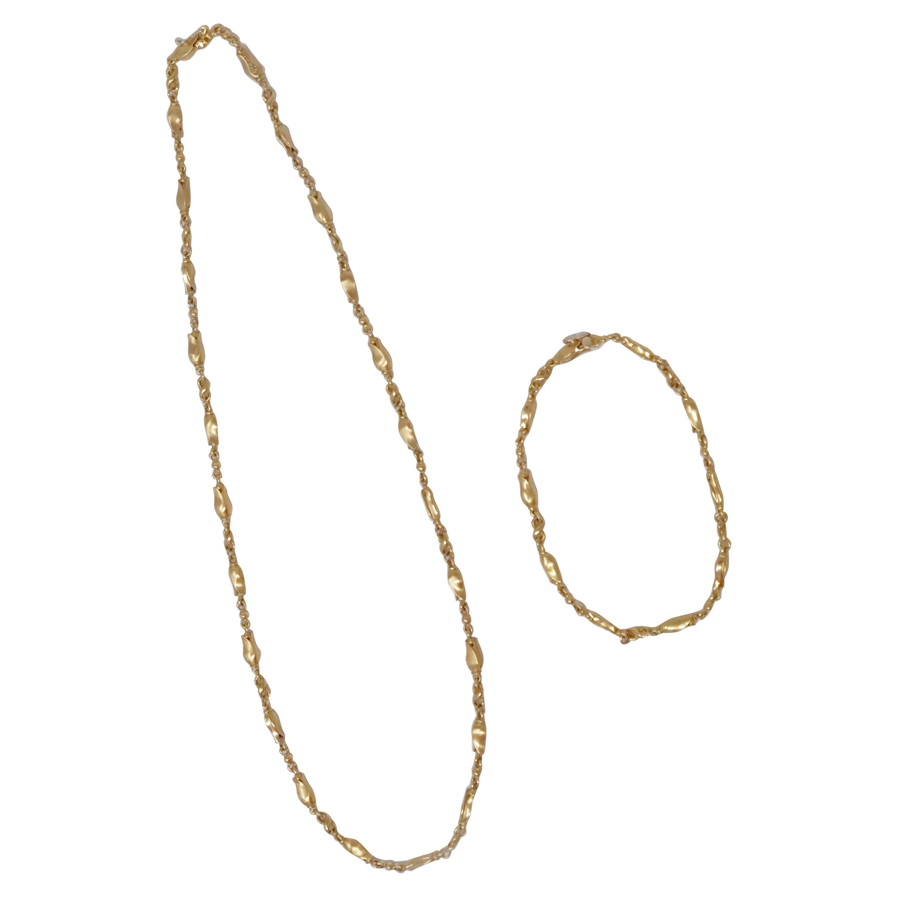 Georg Jensen 18 Karat Gold Necklace and Bracelet Set, Signed