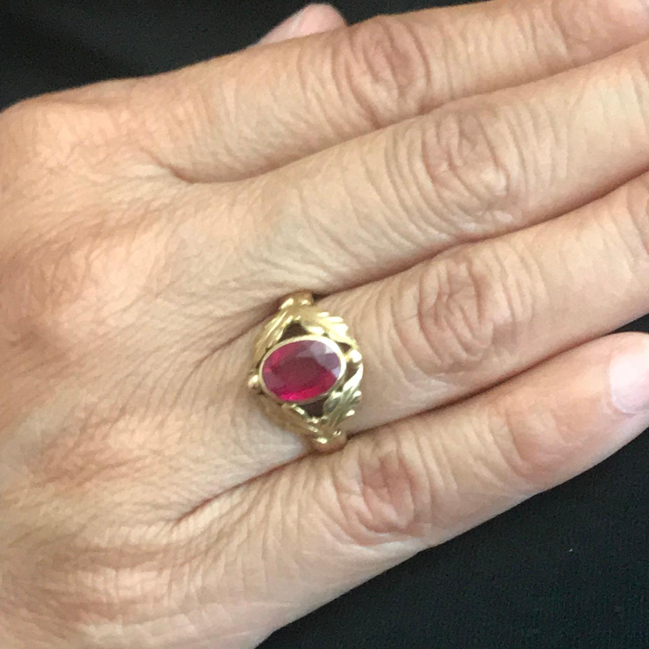 Georg Jensen 18 Karat Gold Ring with Synthetic Ruby No. 208 (Size 5.5 ) For Sale 2