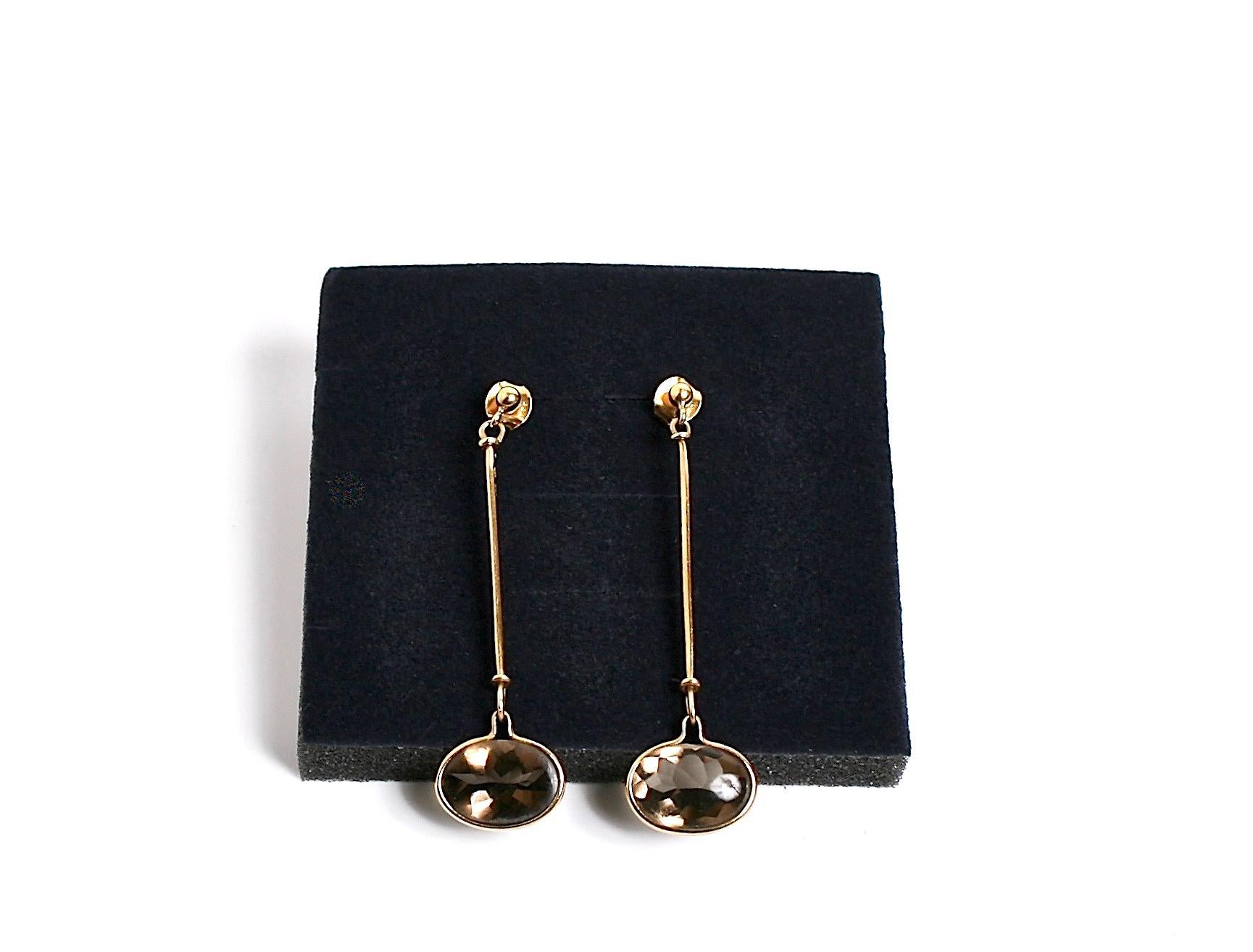 Modernist Georg Jensen 18 karat  Gold & Smokey Quartz Earrings designed by Vivianna Torun  For Sale