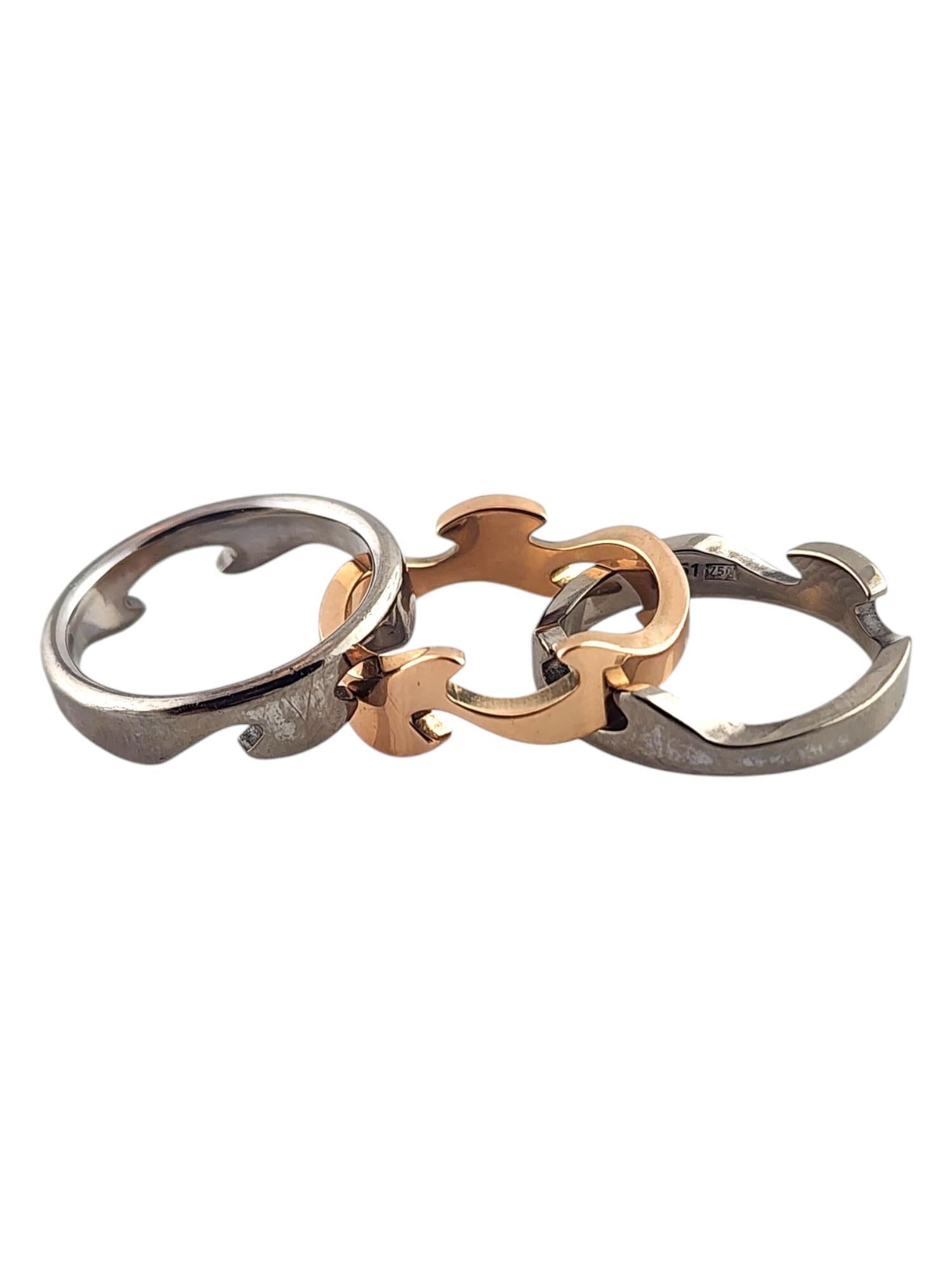 Georg Jensen 18 Karat White & Rose Gold 3 Piece Fusion Ring Size 9.75 #19227 1