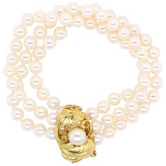 Georg Jensen 18 Karat Yellow Gold Cultured Pearl Bracelet