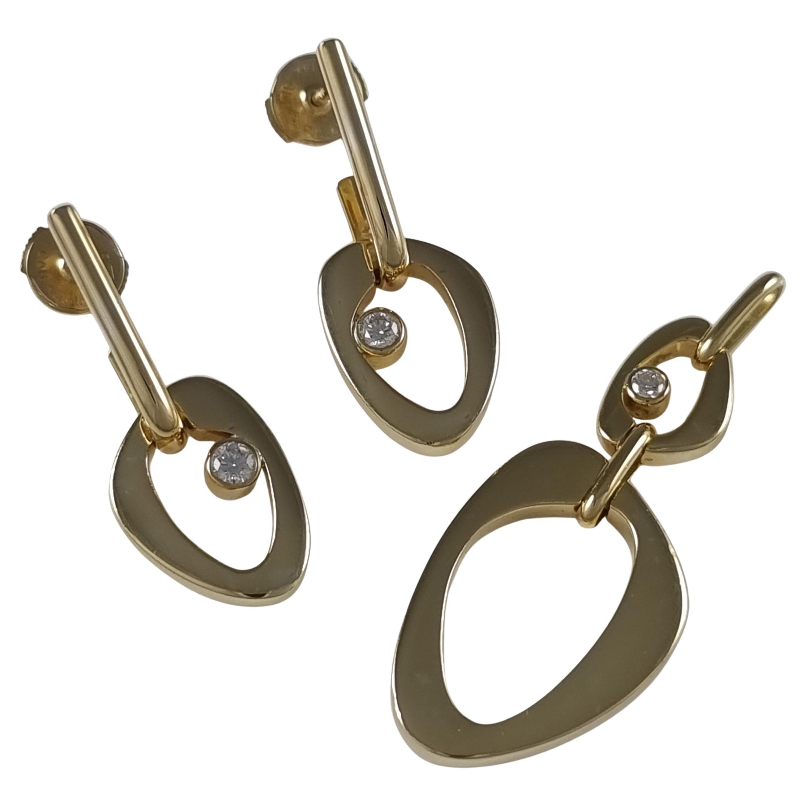 Georg Jensen: 18 Karat Gold Set aus Diamant-Anhänger und Ohrringen