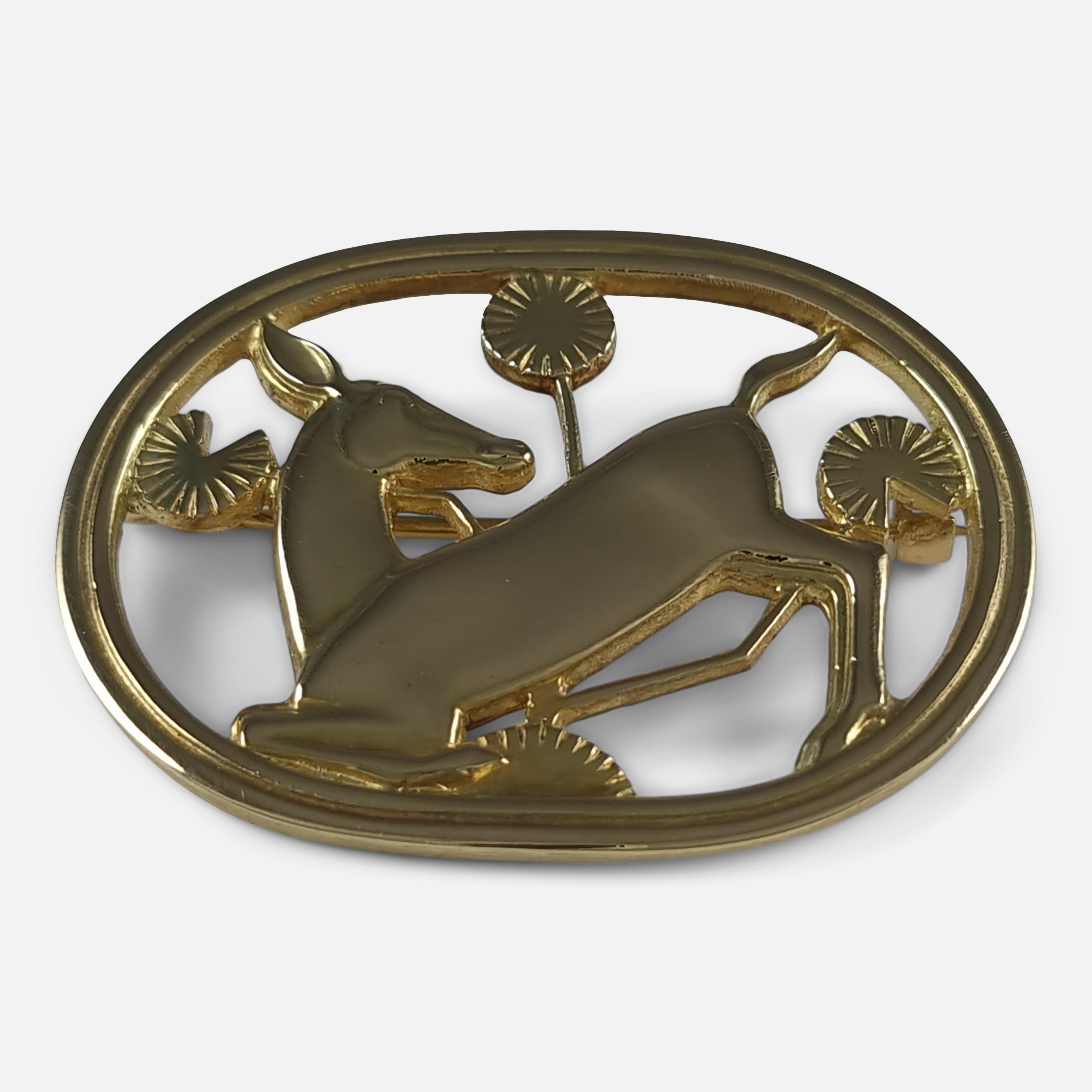 Modern Georg Jensen 18ct Yellow Gold Brooch #343, Circa 1940s For Sale