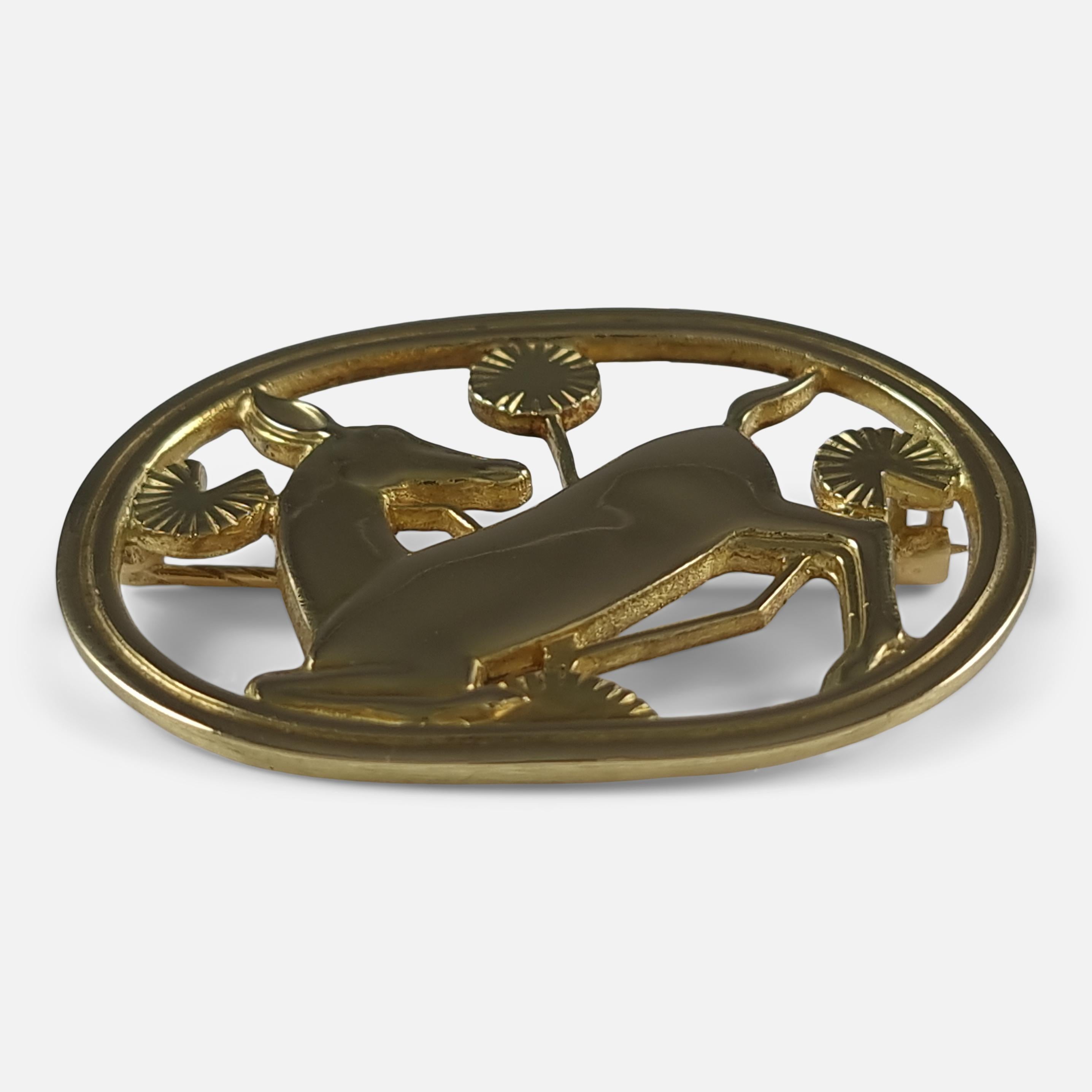 Georg Jensen 18ct Yellow Gold Brooch #343, Circa 1940s In Good Condition For Sale In Glasgow, GB