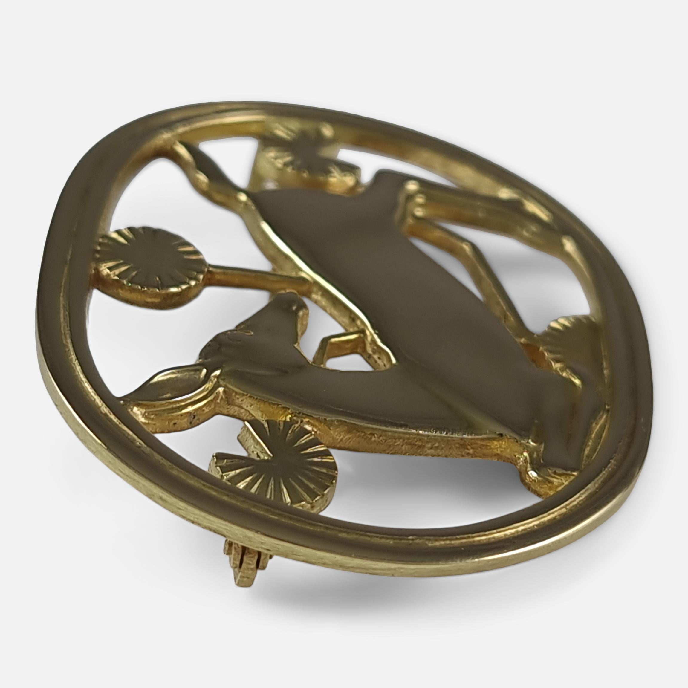 Women's or Men's Georg Jensen 18ct Yellow Gold Brooch #343, Circa 1940s For Sale