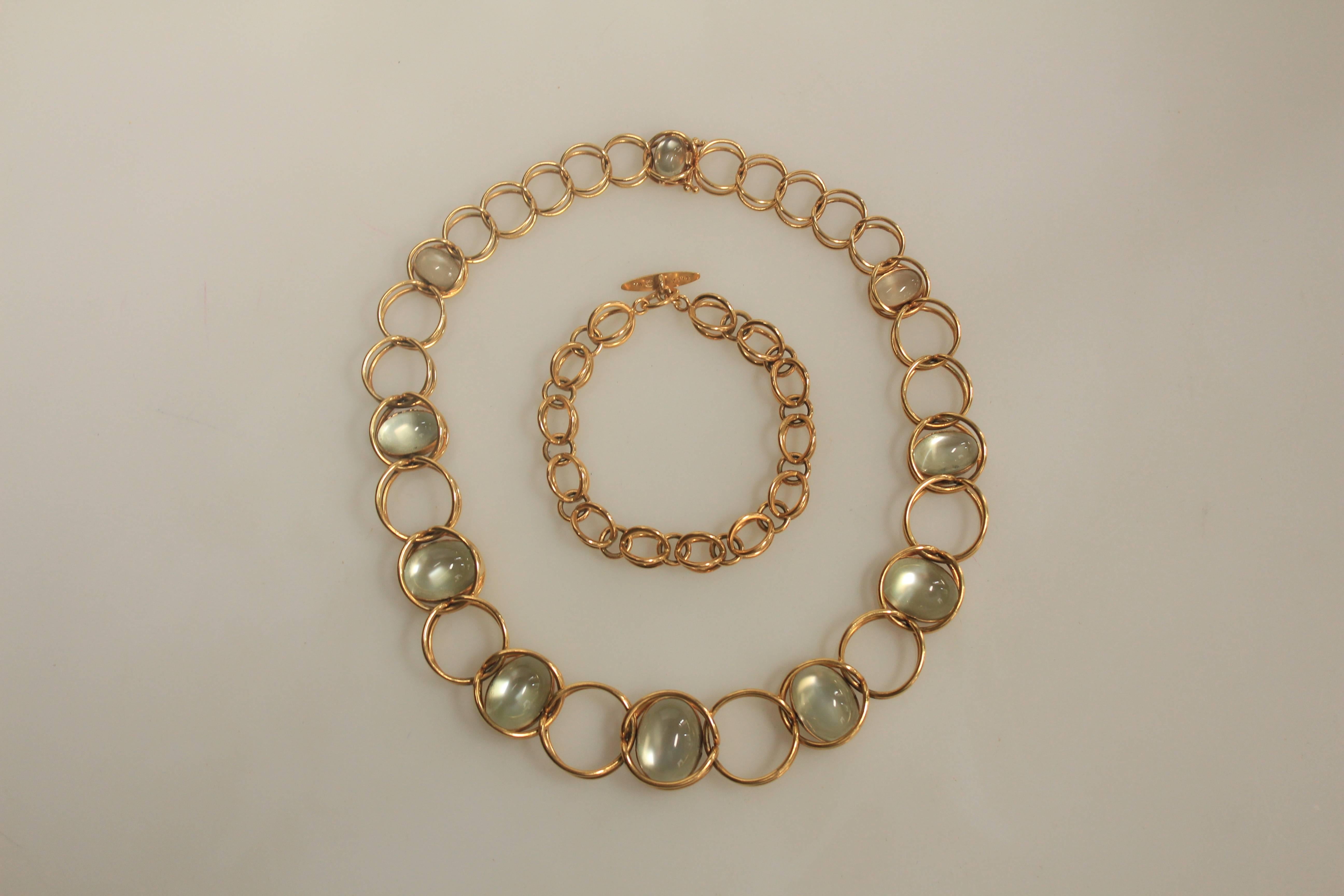 Georg Jensen 18K Gold and Moonstone Necklace & Bracelet Designed by Axel Jensen For Sale 9