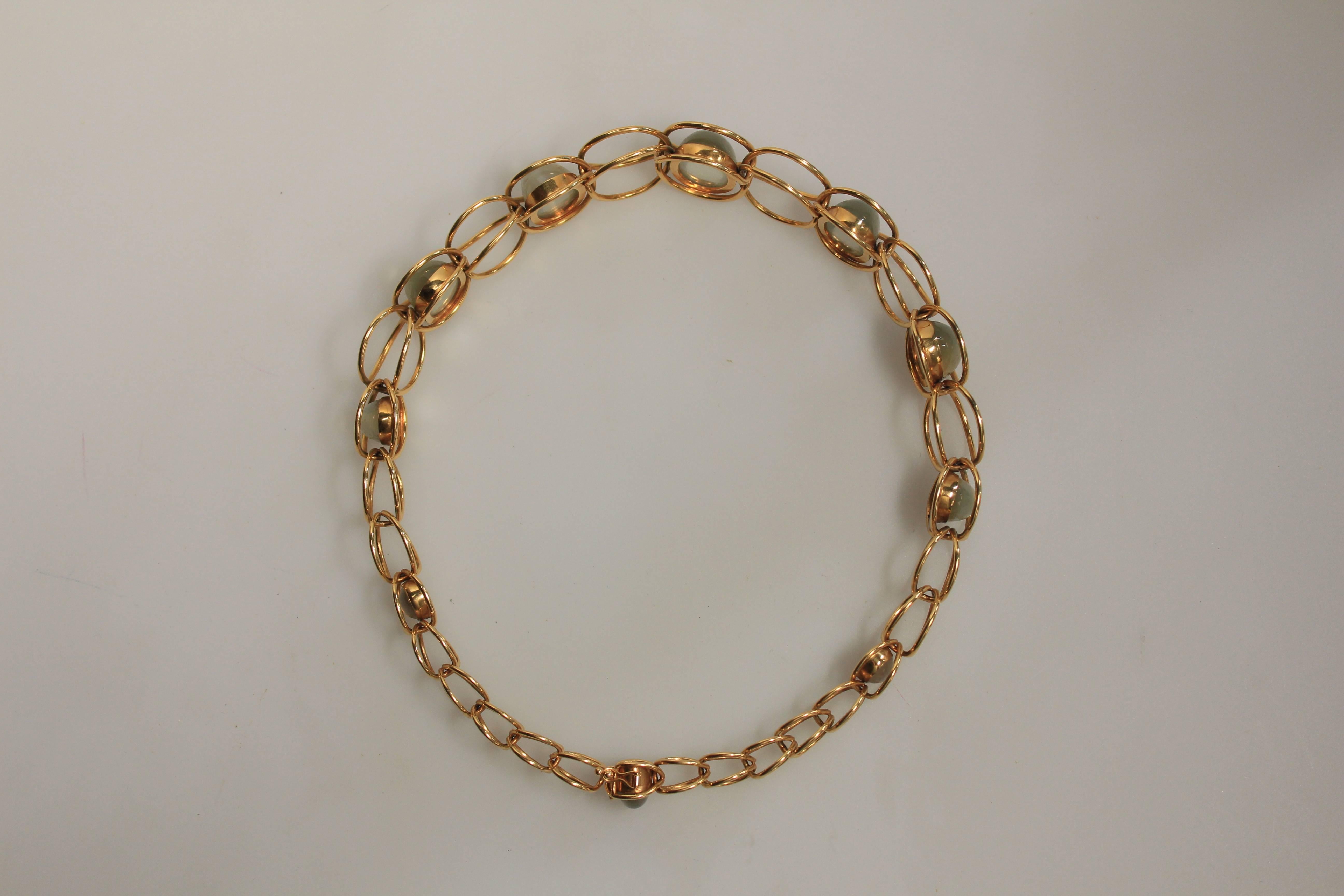 Modern Georg Jensen 18K Gold and Moonstone Necklace & Bracelet Designed by Axel Jensen For Sale