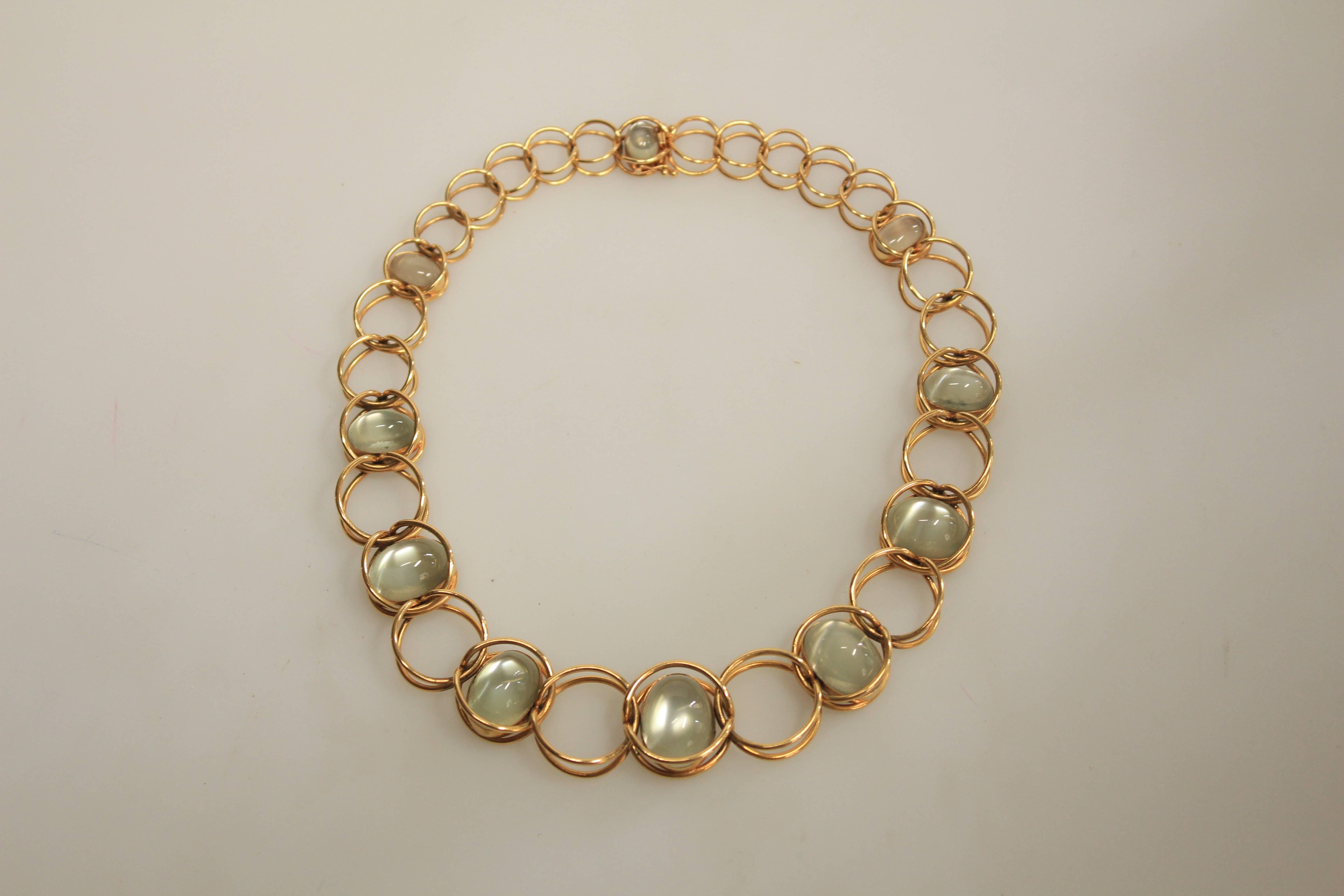 Georg Jensen 18K Gold and Moonstone Necklace & Bracelet Designed by Axel Jensen In Excellent Condition For Sale In Brussels, BE
