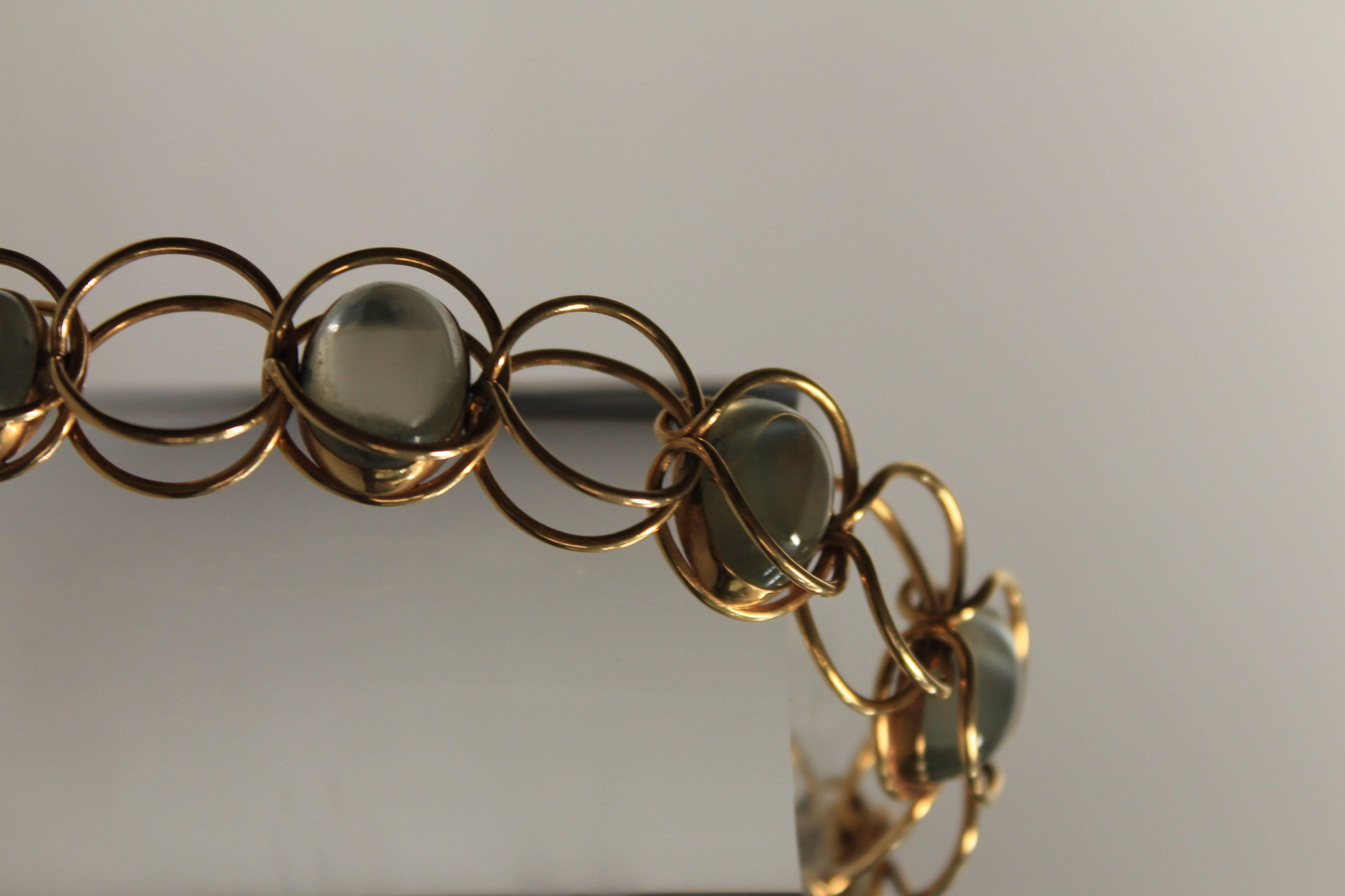 Women's or Men's Georg Jensen 18K Gold and Moonstone Necklace & Bracelet Designed by Axel Jensen For Sale
