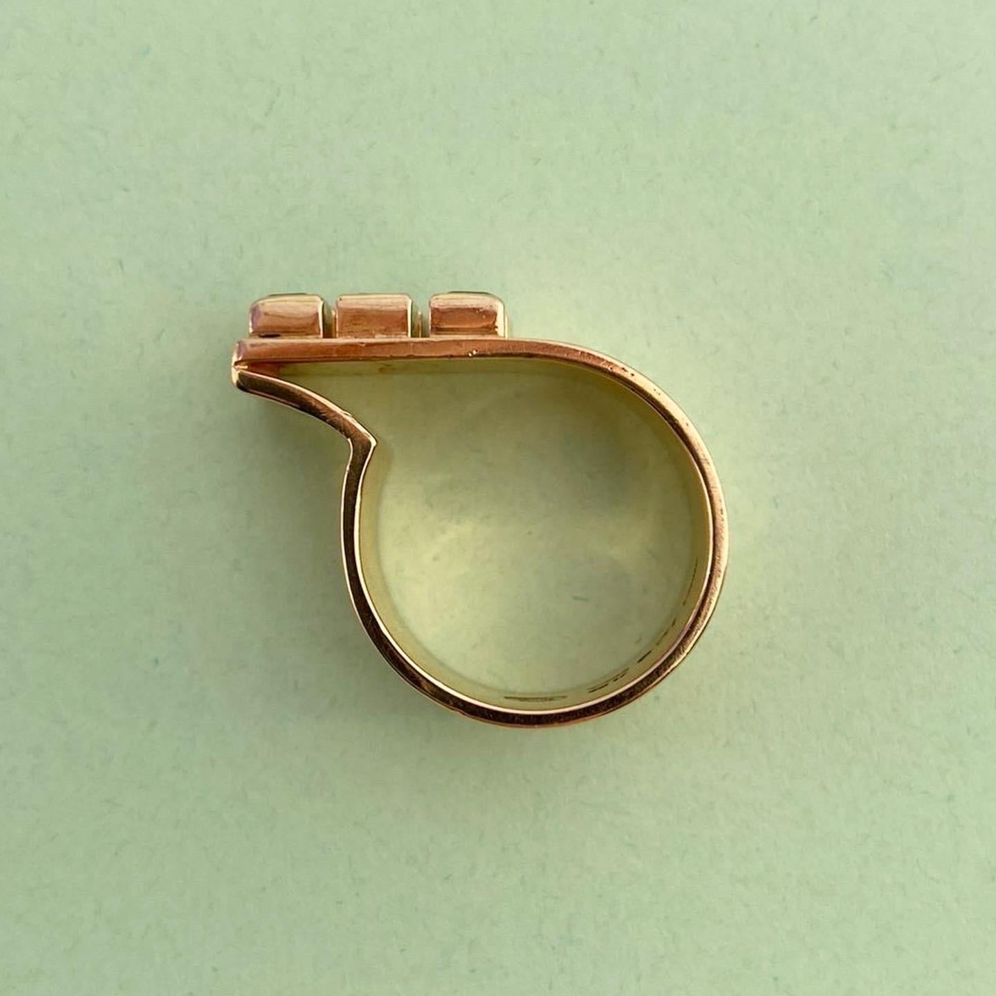 Vintage Georg Jensen 18 carat gold ring set with six tourmaline cubes, circa 1970

weight: 10.44 grams
ring size: 16.25 mm / 5 3/4 US