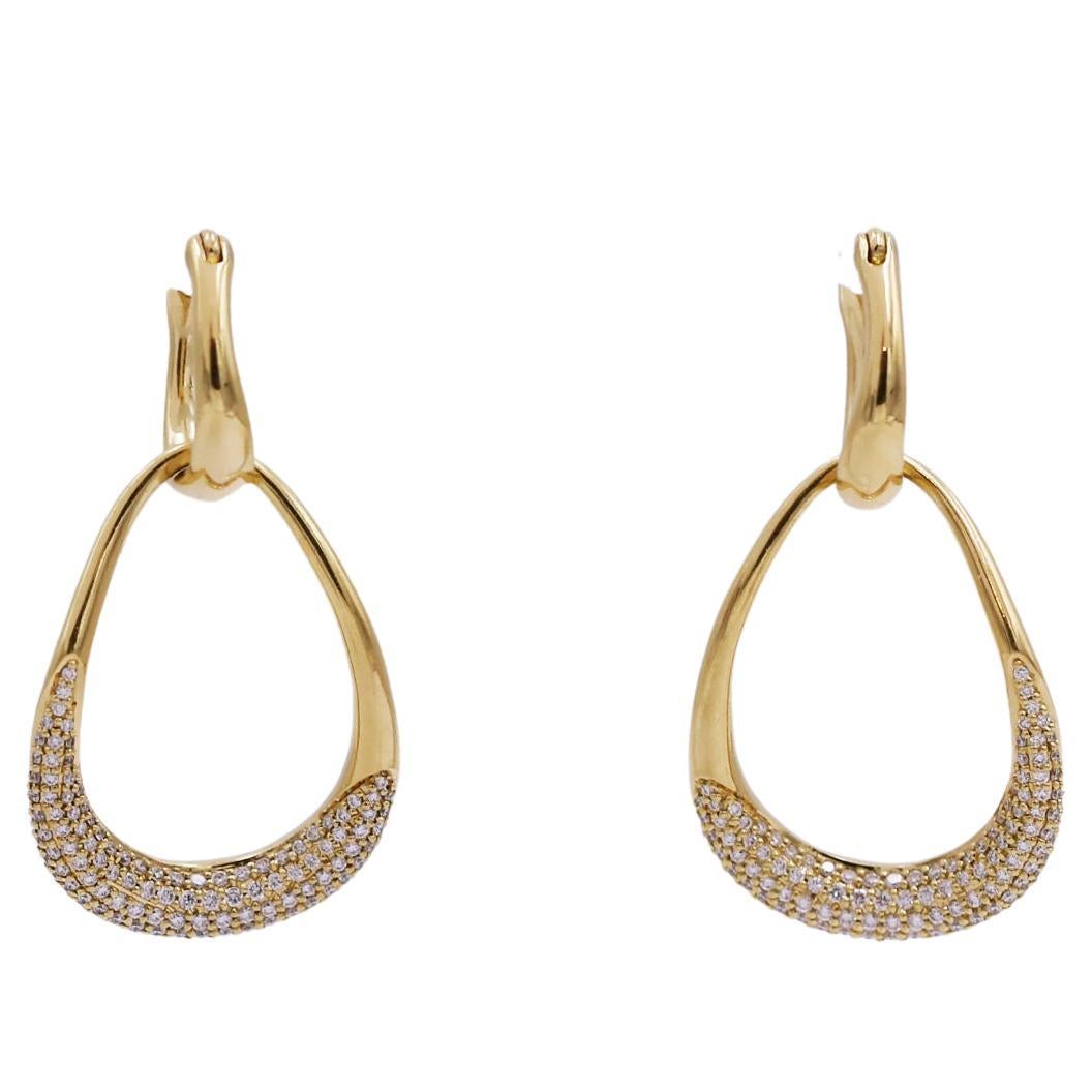 Georg Jensen 18K Gold Offspring Diamond Drop Earrings For Sale