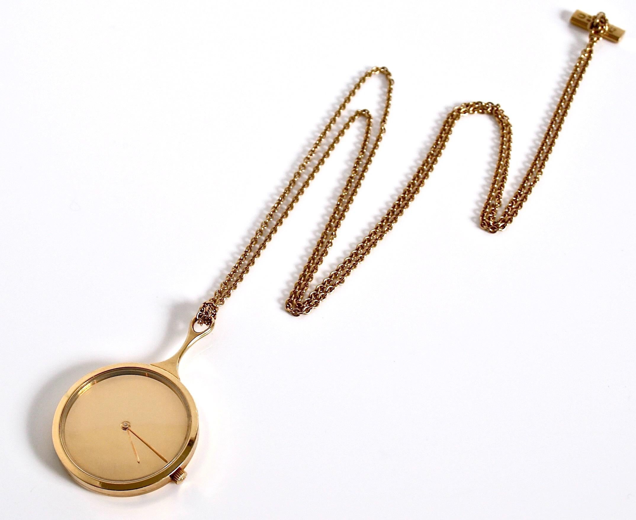 Modernist Georg Jensen 18 karat Gold Pendant Watch designed by Vivianna Torun Bulow-Hube  For Sale