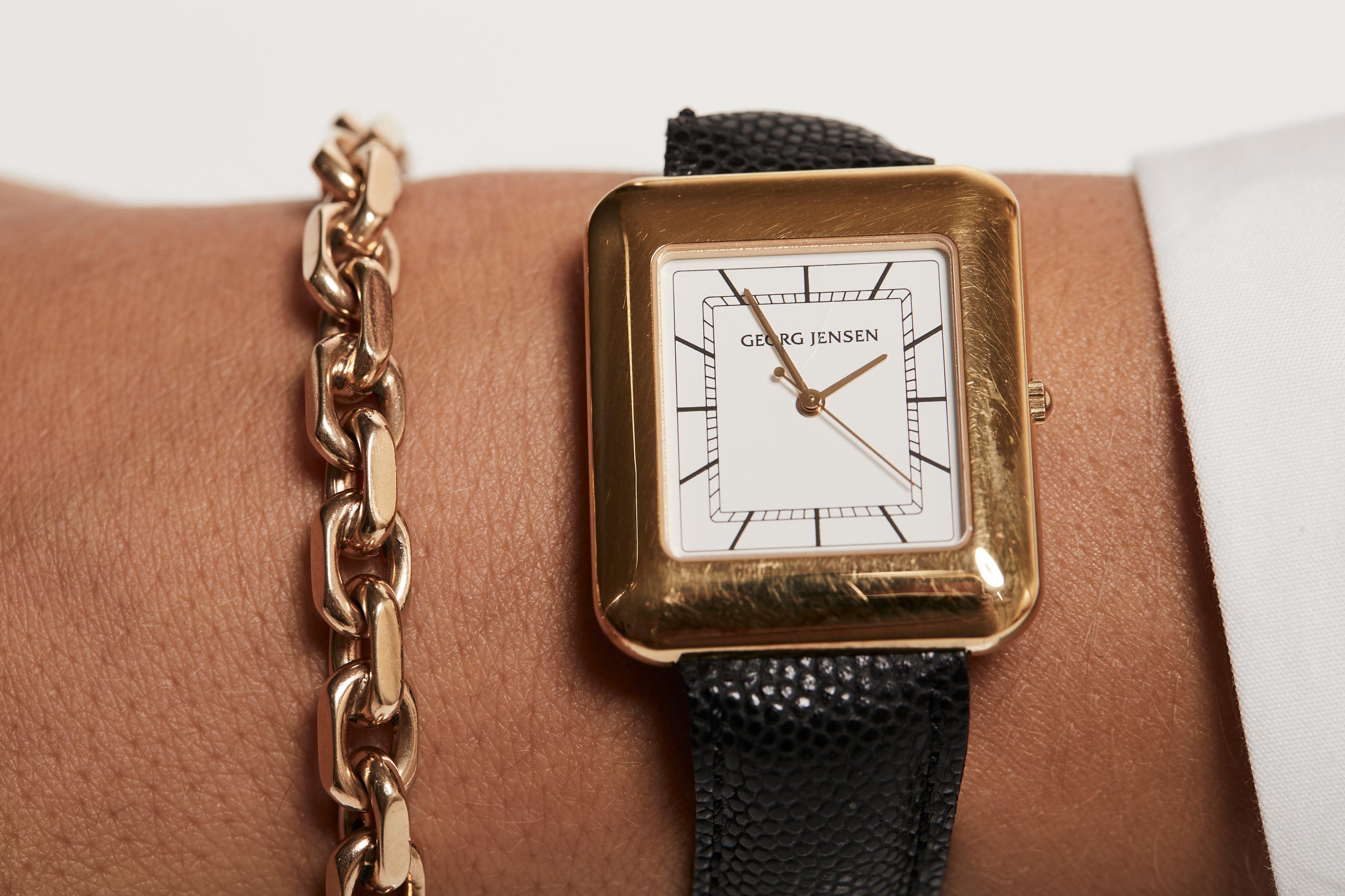 Modernist Georg Jensen 18 Karat Gold Vermeil Watch Designed by Lene Munth For Sale