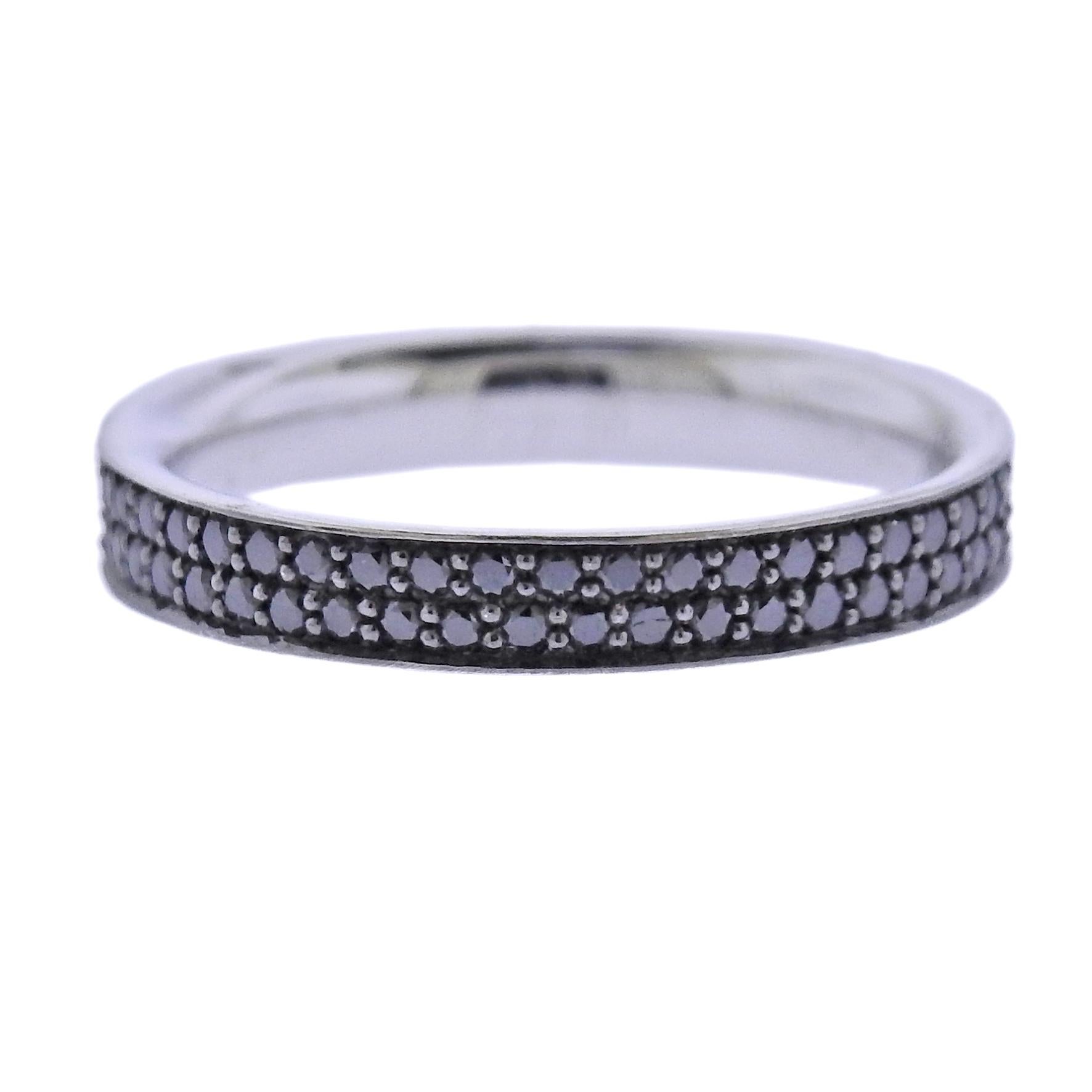 Brand new Georg Jensen 18k white gold double row diamond band ring set with 0.54ctw of black diamonds. Ring measures 3mm wide and available in size 51. Model# 3571000. Marked: GJ, 750, ring size, 1513 B. Weight is 2.8 grams.