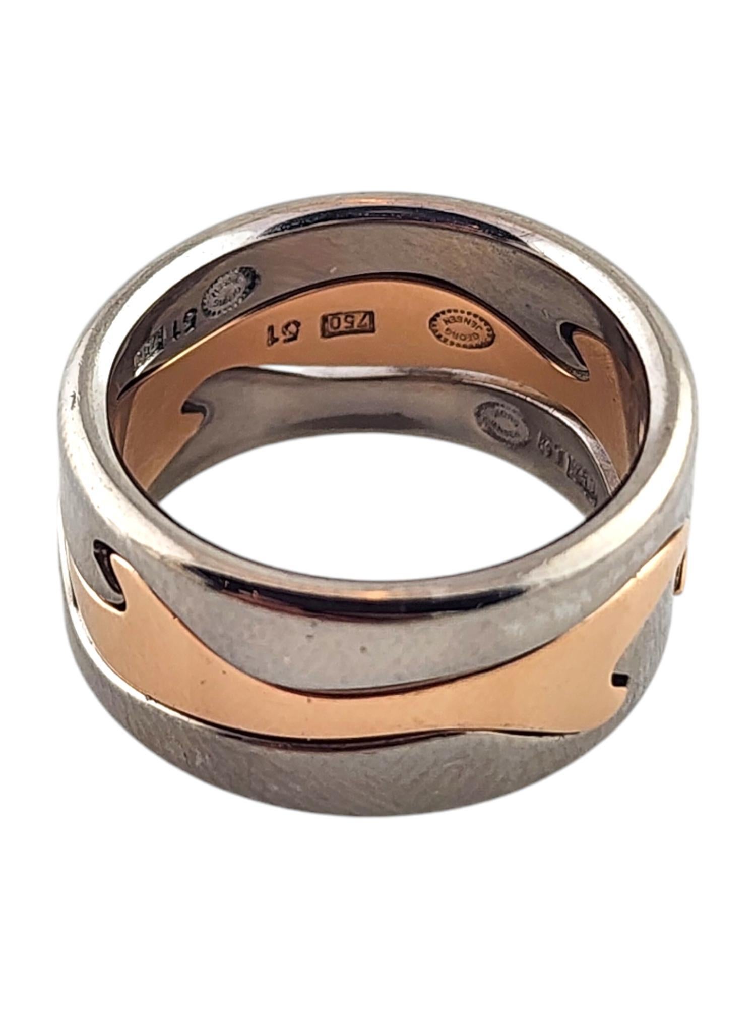 Women's Georg Jensen 18K White & Rose Gold 3 Piece Fusion Ring Size 6.5 w/box #19226