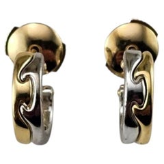 Georg Jensen 18K Yellow and White Gold Fusion Small Hoop Earrings w/Box #25497