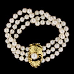 Georg Jensen 18 Karat Yellow Gold Cultured Pearl Bracelet