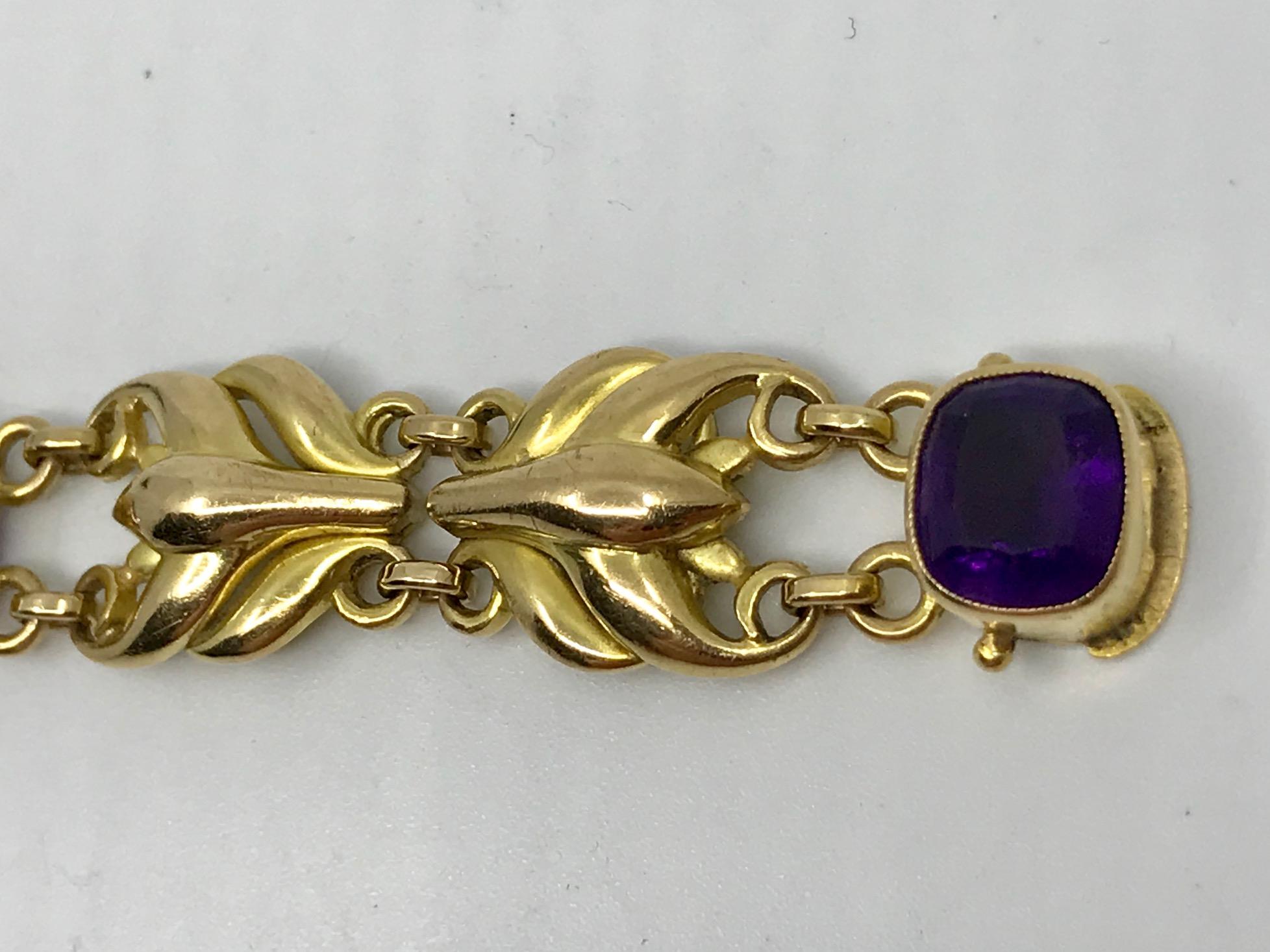 Asscher Cut Georg Jensen 18 Karat Gold Bracelet #1053 Amethysts For Sale