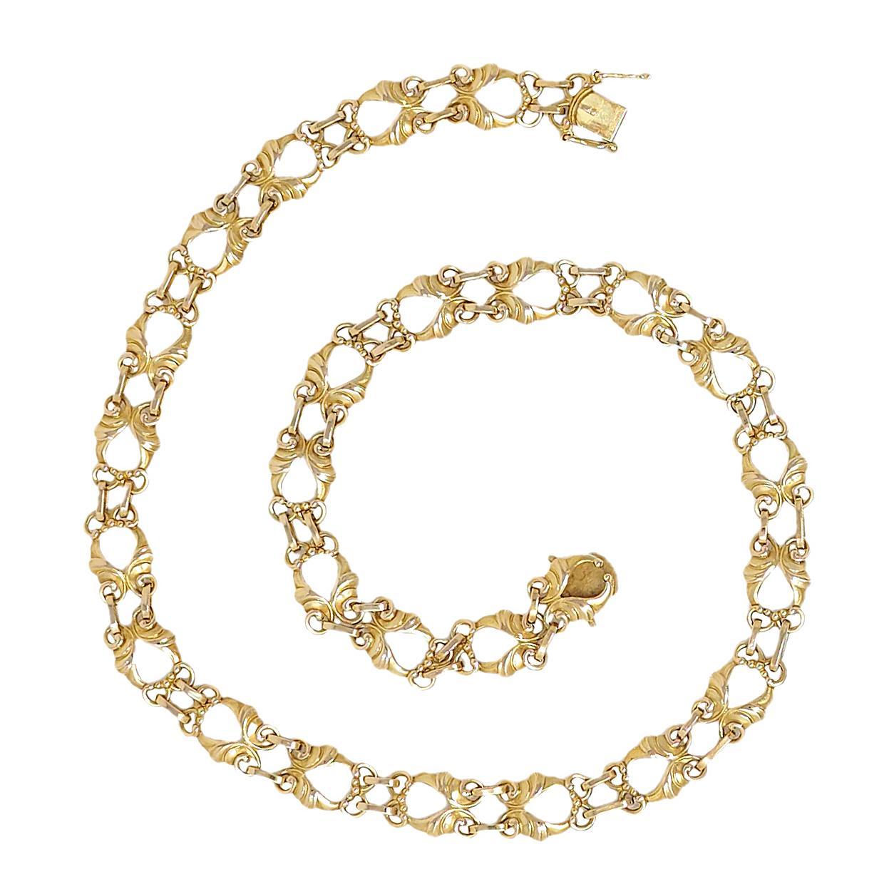 Georg Jensen 1930's 18 Karat Gelbgold Vintage Swirling Fancy Chain Halskette (Moderne) im Angebot