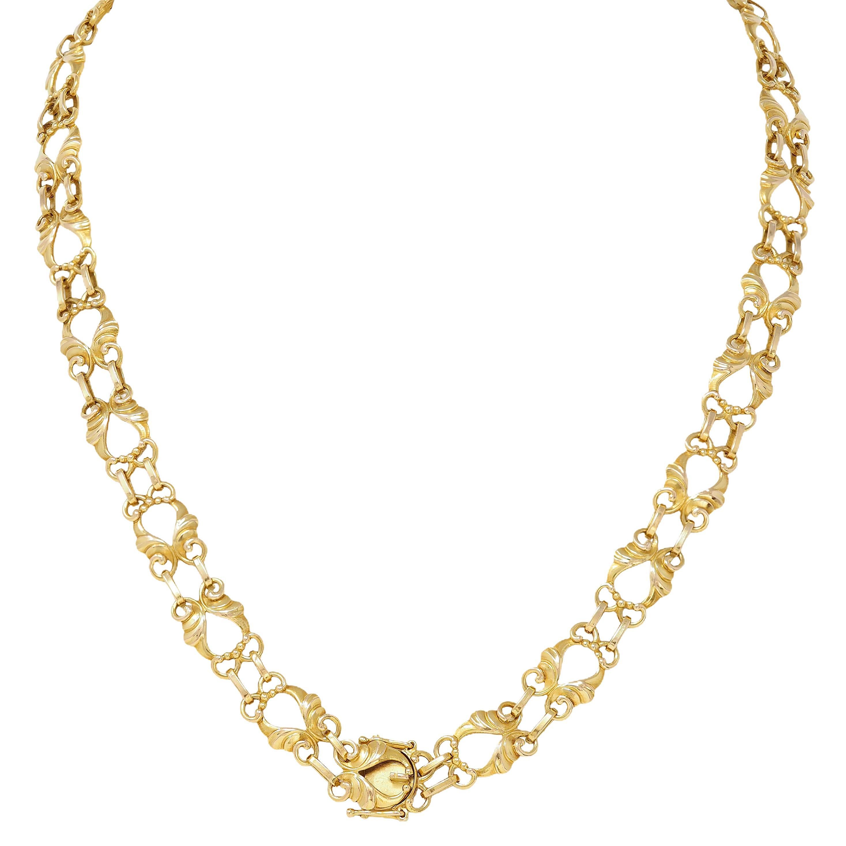 Georg Jensen 1930's 18 Karat Gelbgold Vintage Swirling Fancy Chain Halskette Damen im Angebot