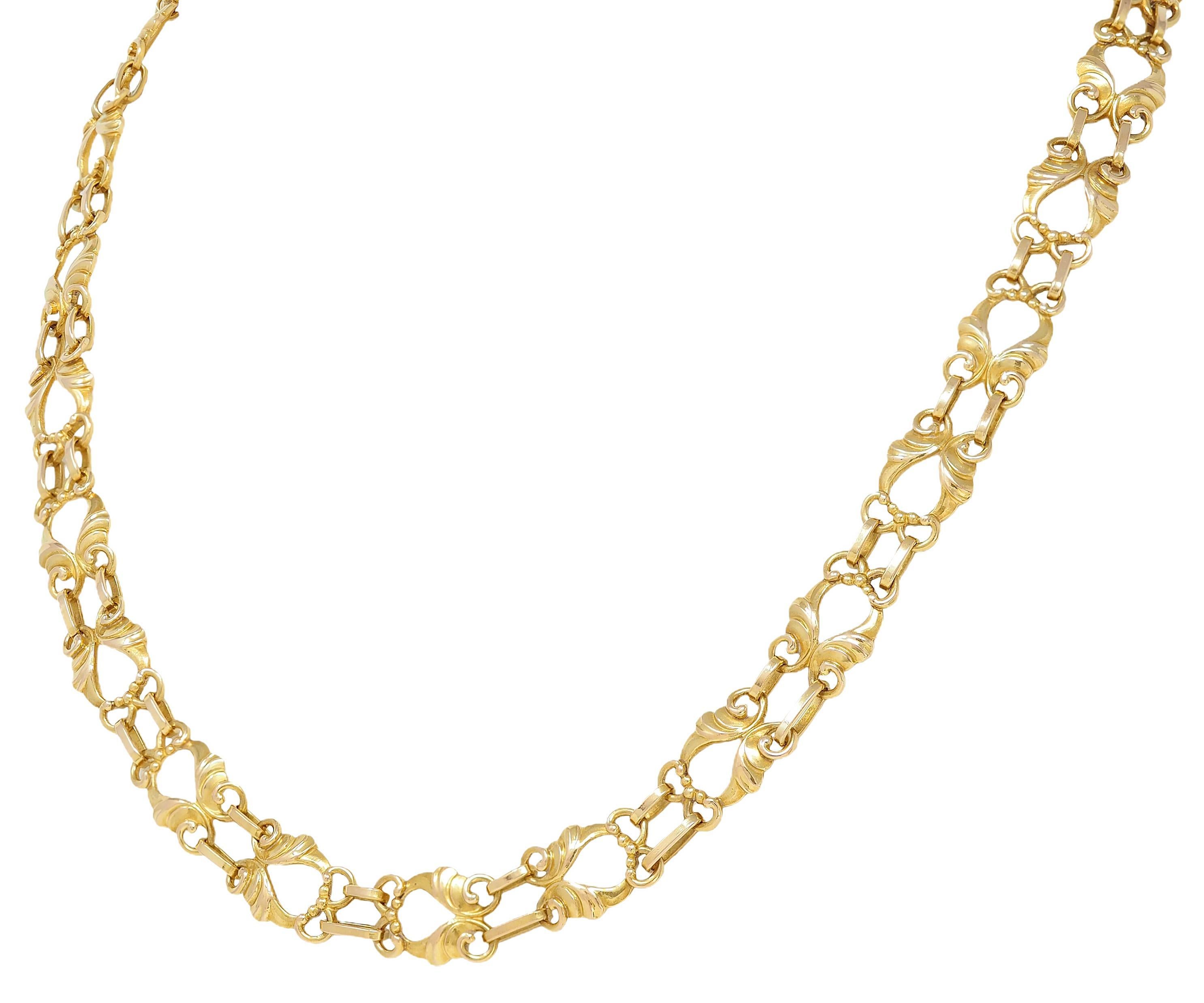 Georg Jensen 1930's 18 Karat Gelbgold Vintage Swirling Fancy Chain Halskette im Angebot 1