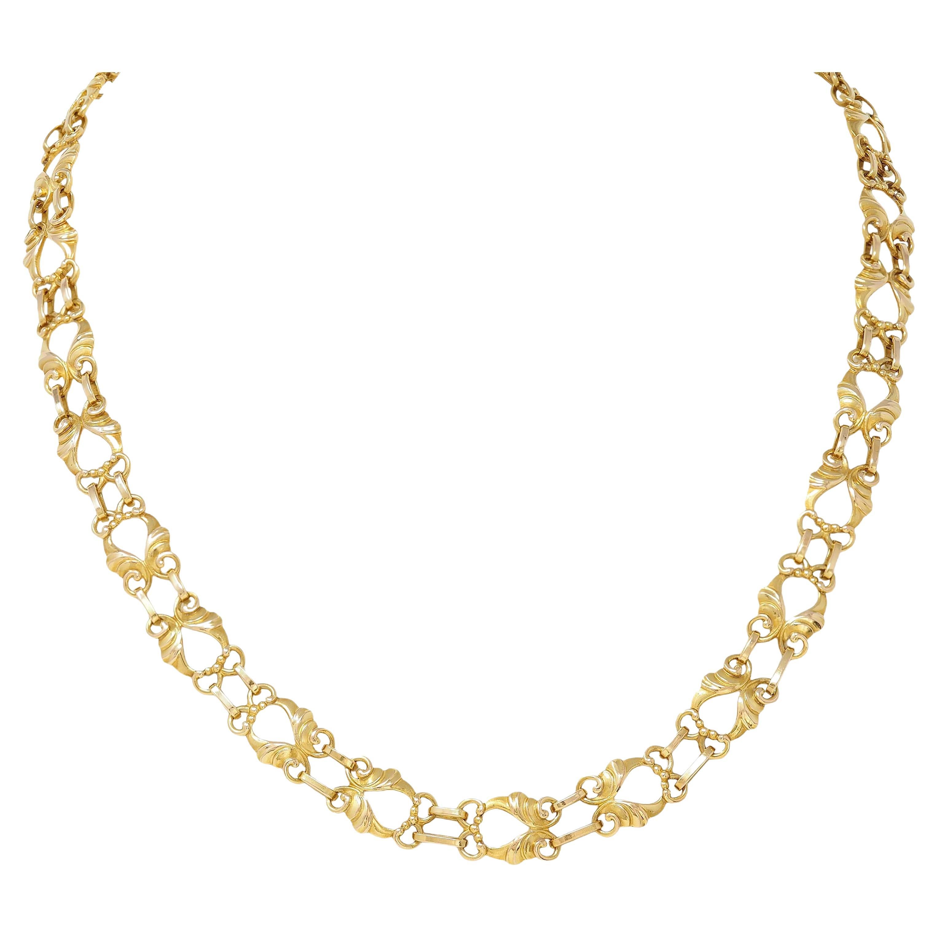 Georg Jensen 1930's 18 Karat Gelbgold Vintage Swirling Fancy Chain Halskette im Angebot