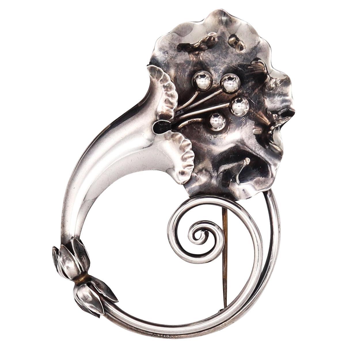 Georg Jensen Broche rétro Alphonse La Paglia en argent sterling, modèle 135, 1940