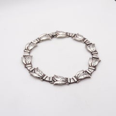 Georg Jensen 1940 La Paglia Rare Art Deco Tulips Necklace In 925 Sterling Silver