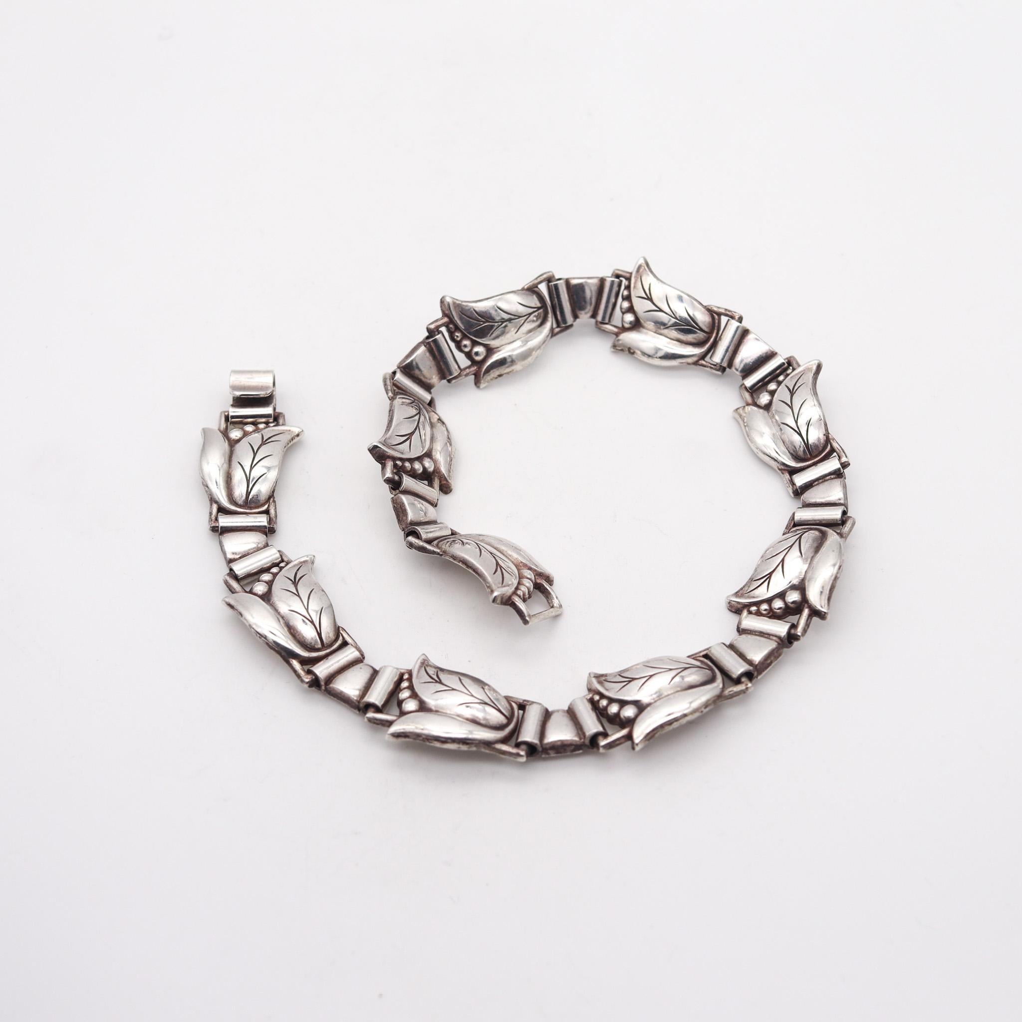 Georg Jensen La Paglia Collier rare de tulipes Art déco en argent sterling 925, 1940 2