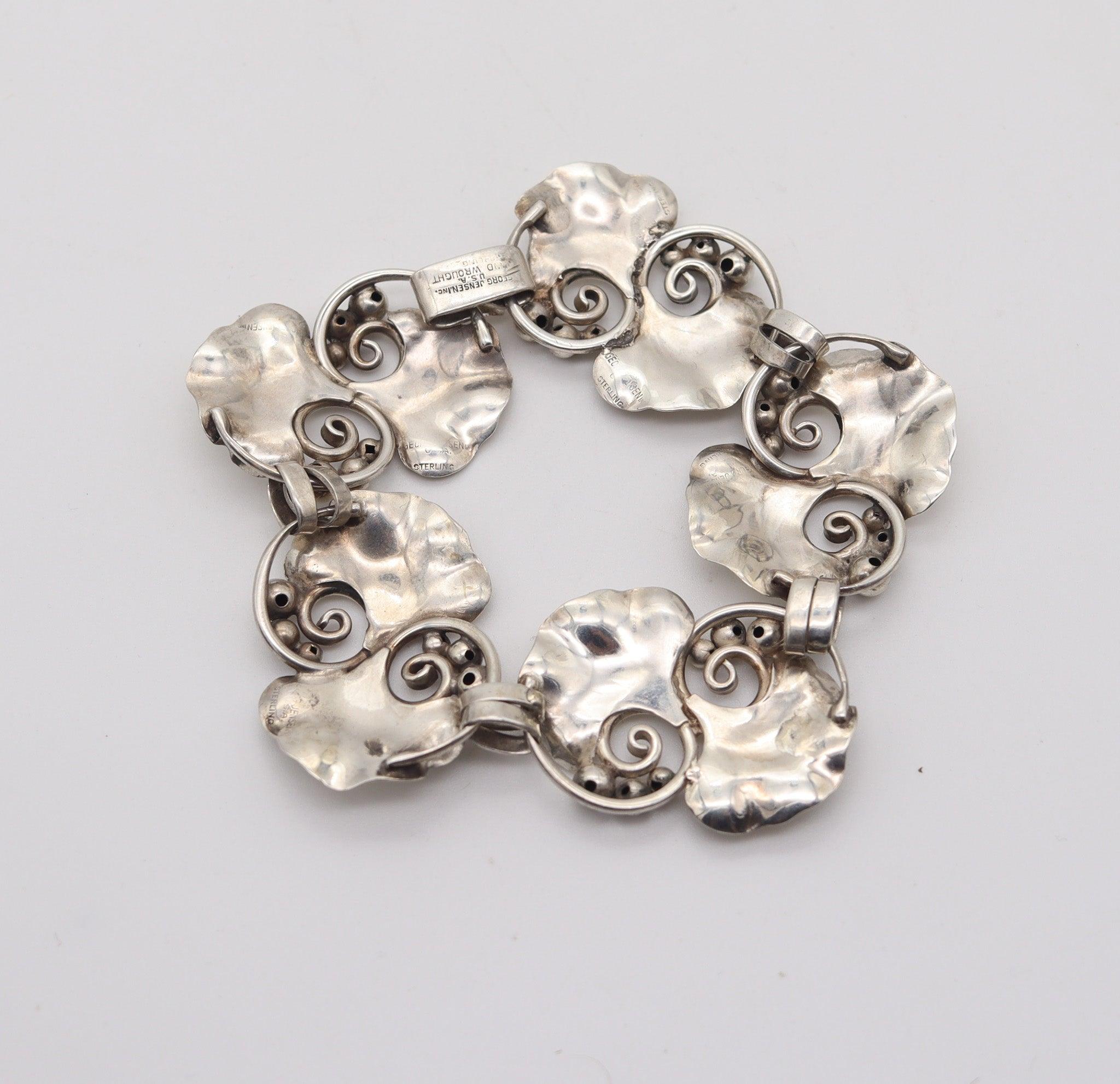GEORG JENSEN 1945 La Paglia Rara pulsera Art Déco de plata de ley 925 en Excelente Estado en Miami, FL