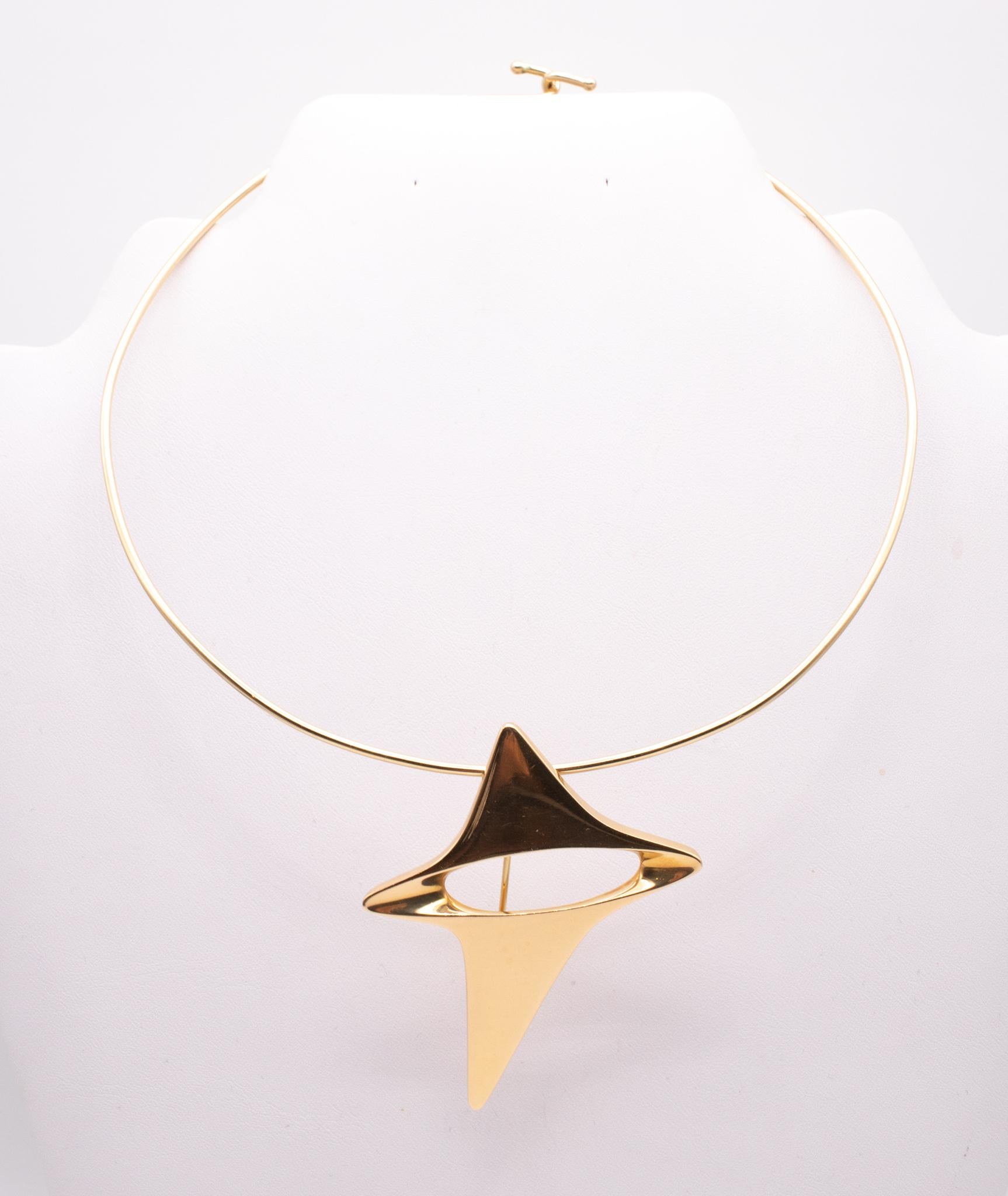 Women's or Men's Georg Jensen 1960 Denmark Henning Koppel Spatialism Pendant Brooch In 18Kt Yello