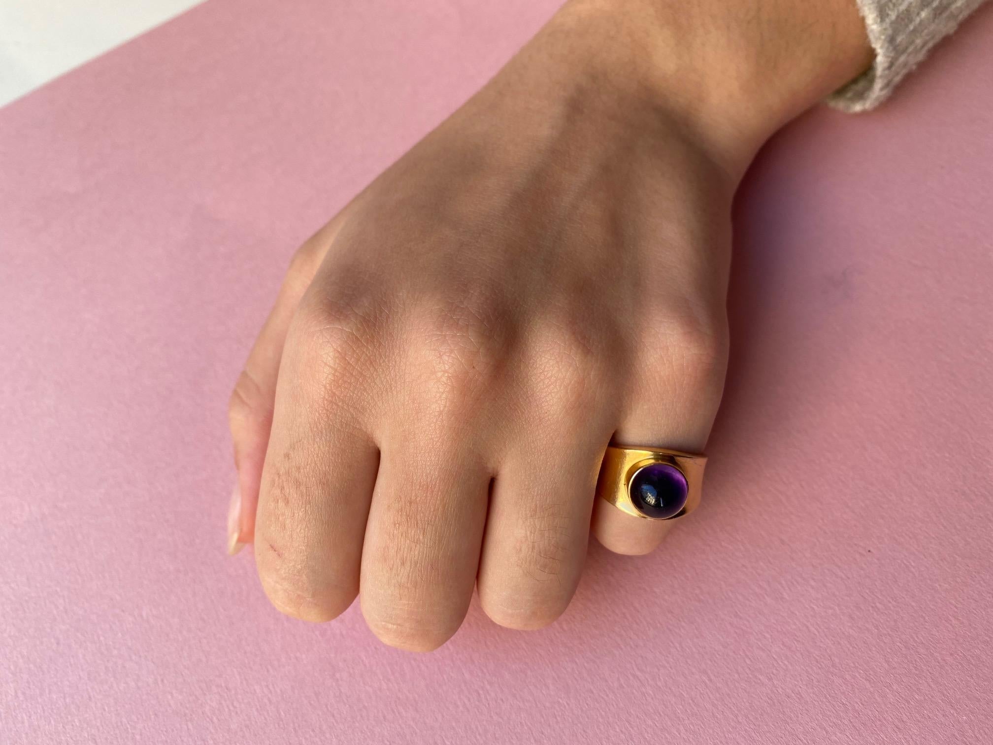 Modernist Georg Jensen 1967 Gold and Amethyst Ring