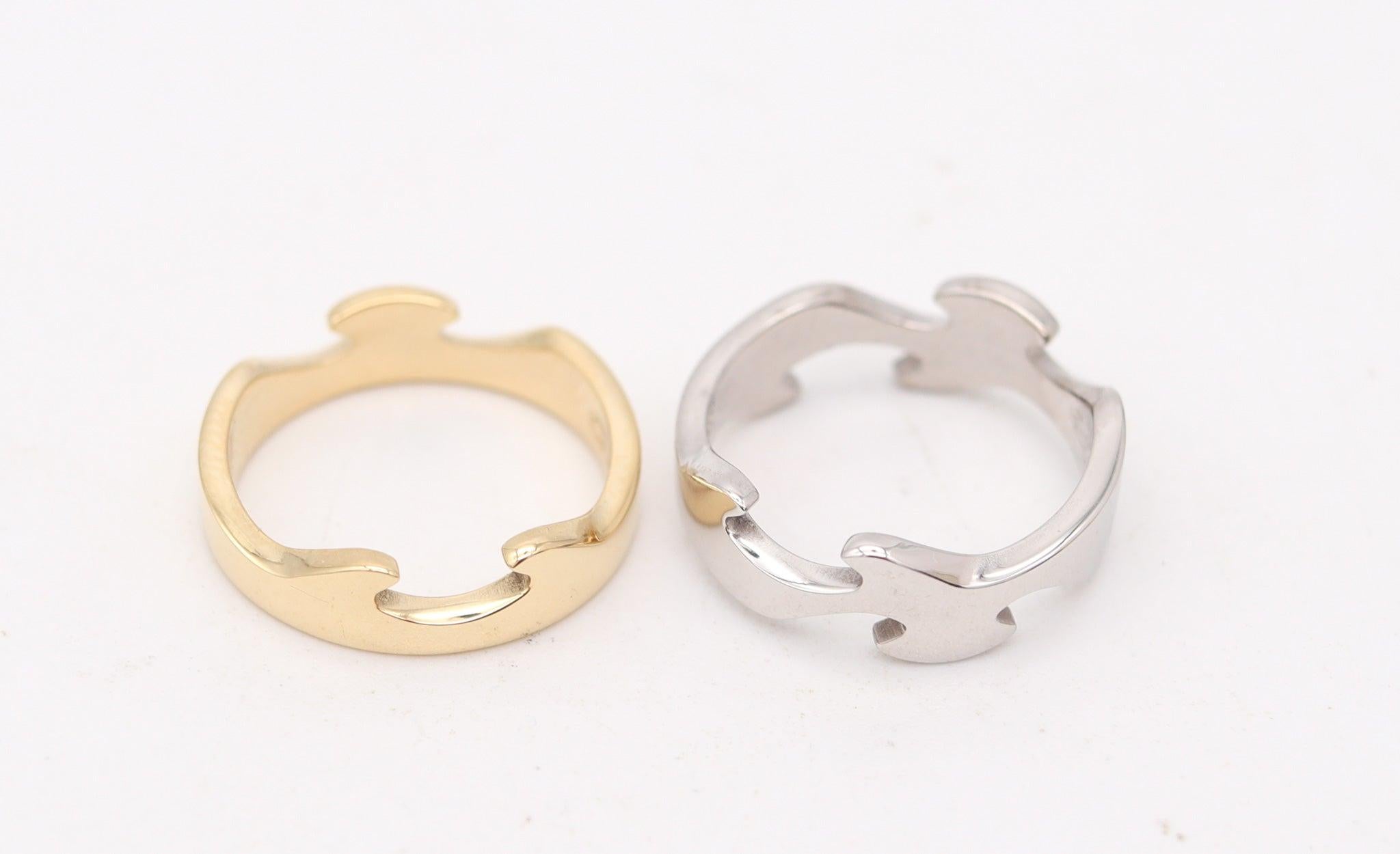 GEORG JENSEN 1970 Dänemark von Nina Koppel Fusion Puzzle Duo Ringe in 18Kt Gold im Zustand „Hervorragend“ im Angebot in Miami, FL