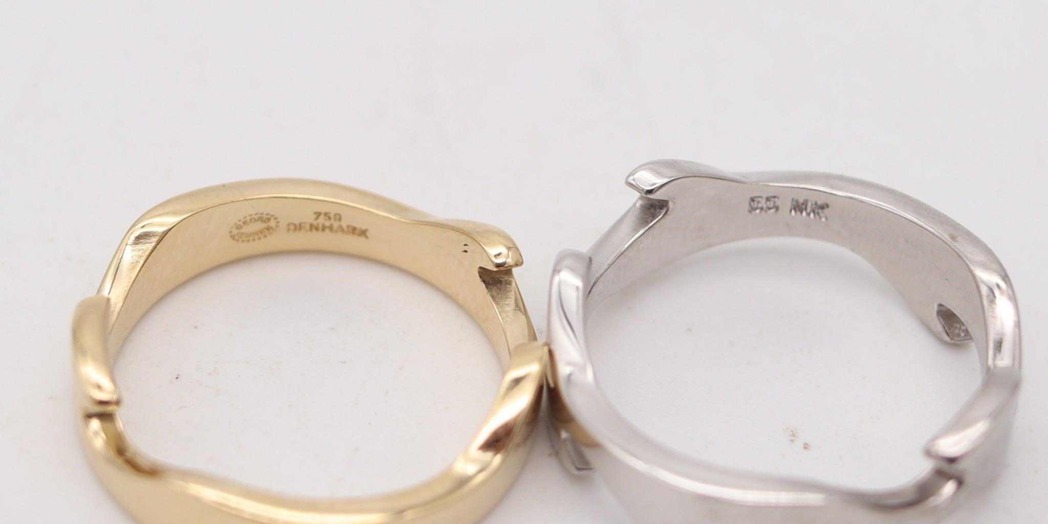 GEORG JENSEN 1970 Dänemark von Nina Koppel Fusion Puzzle Duo Ringe in 18Kt Gold Damen im Angebot