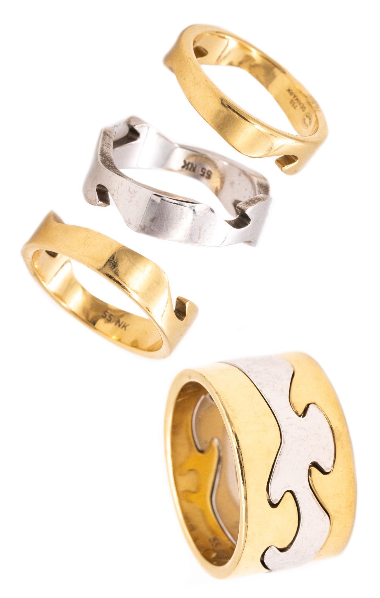 Georg Jensen 1970 Denmark By Nina Koppel Fusion Puzzle Set Of Rings In 18Kt Gold For Sale