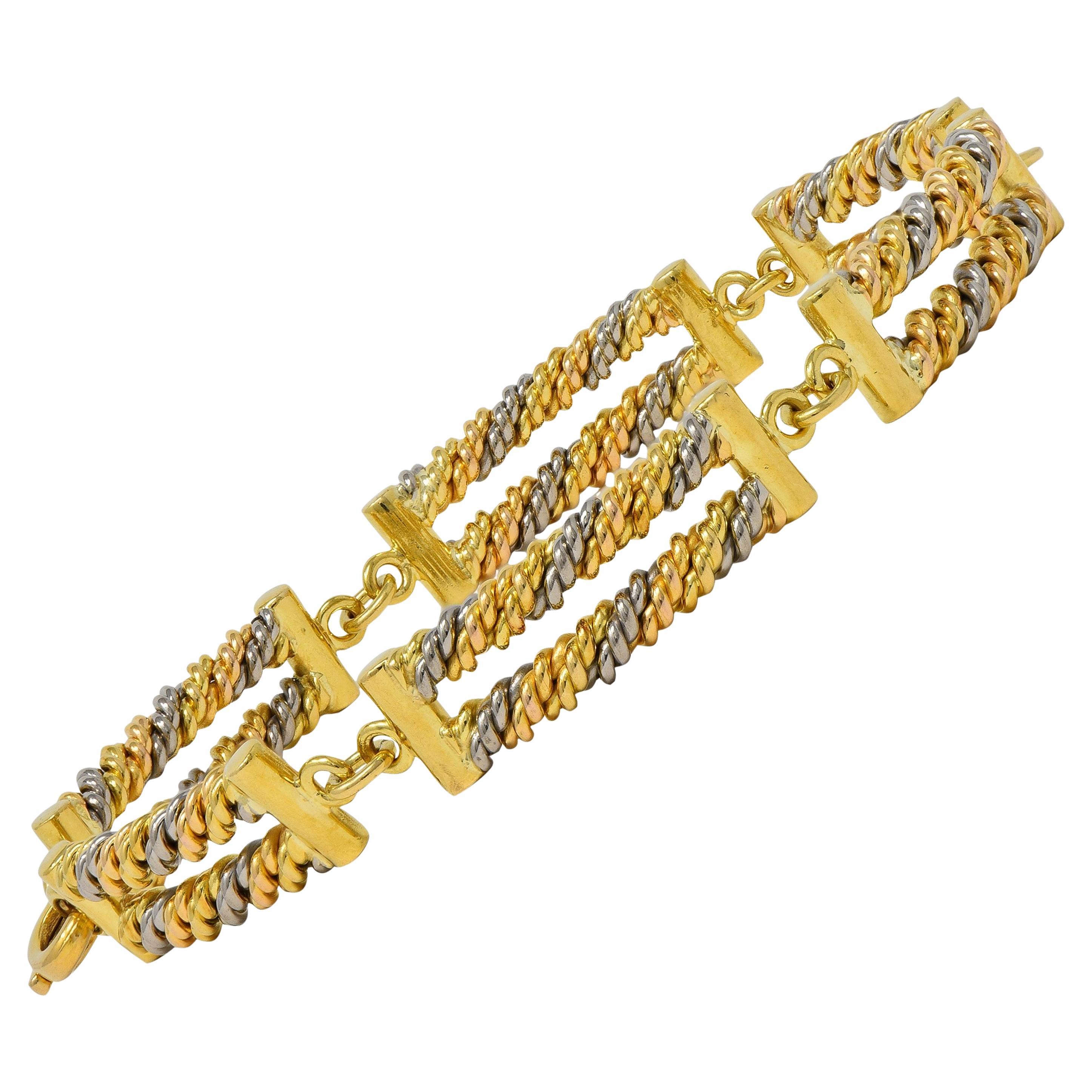 Georg Jensen 1970's Tri-Colored Gold Vintage Twisted Rope Link Chain Bracelet