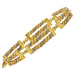 Georg Jensen 1970's Tri-Colored Gold Vintage Twisted Rope Link Chain Bracelet