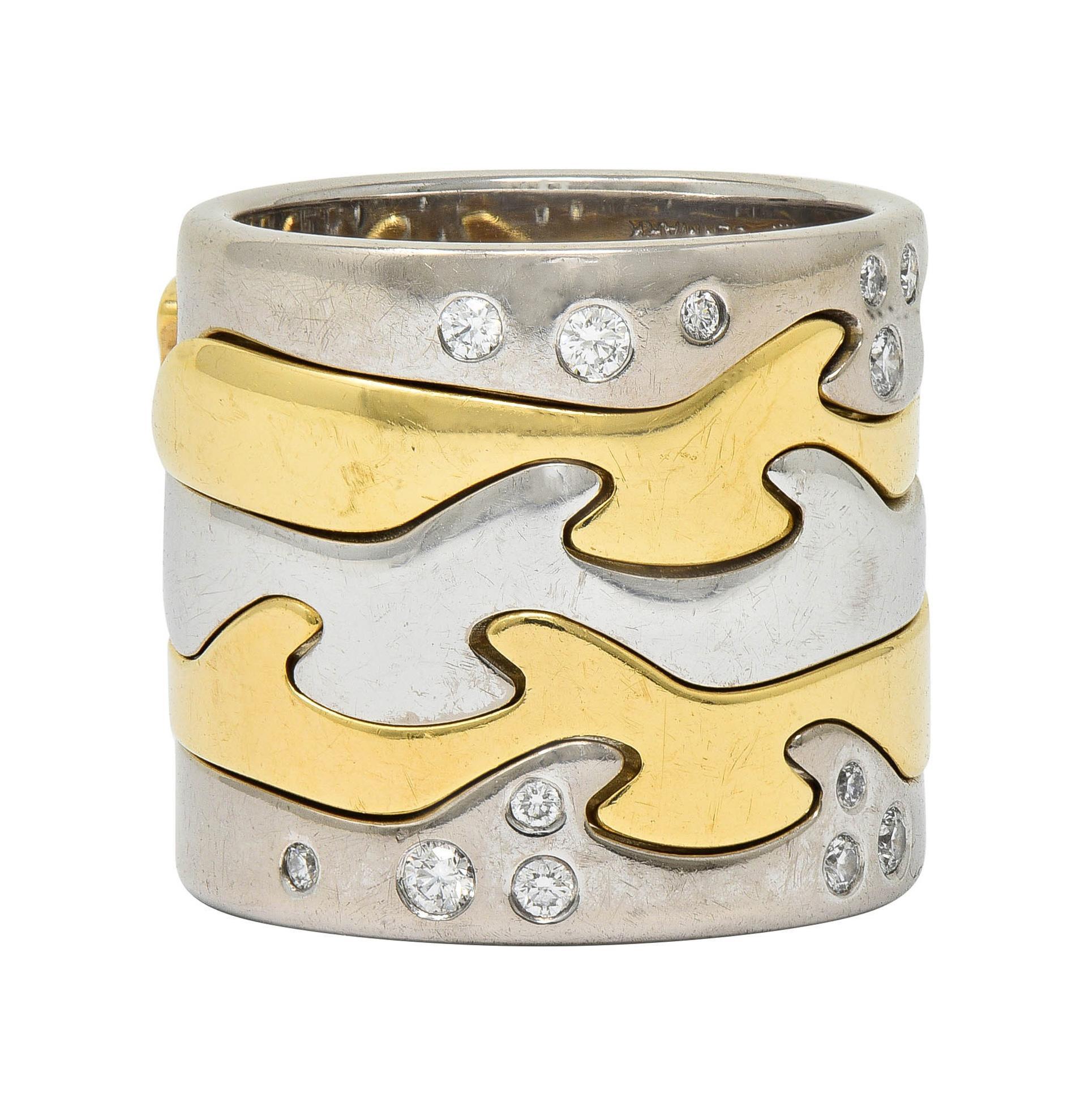 Brilliant Cut Georg Jensen 1990 Diamond 18K Two-Tone Gold Vintage Puzzle Nina Koppel  Ring For Sale