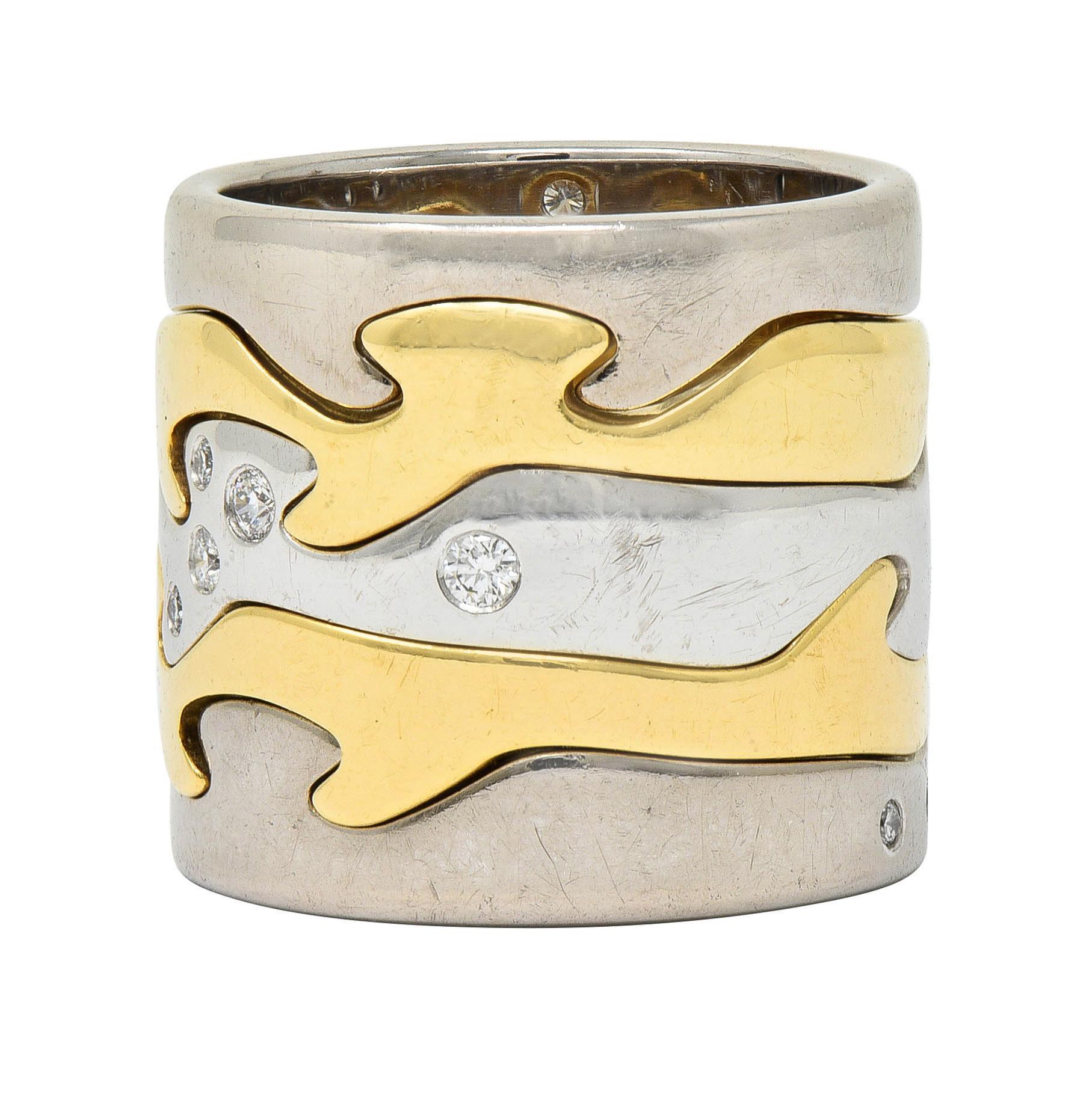 Georg Jensen 1990 Diamond 18K Two-Tone Gold Vintage Puzzle Nina Koppel  Ring In Excellent Condition For Sale In Philadelphia, PA