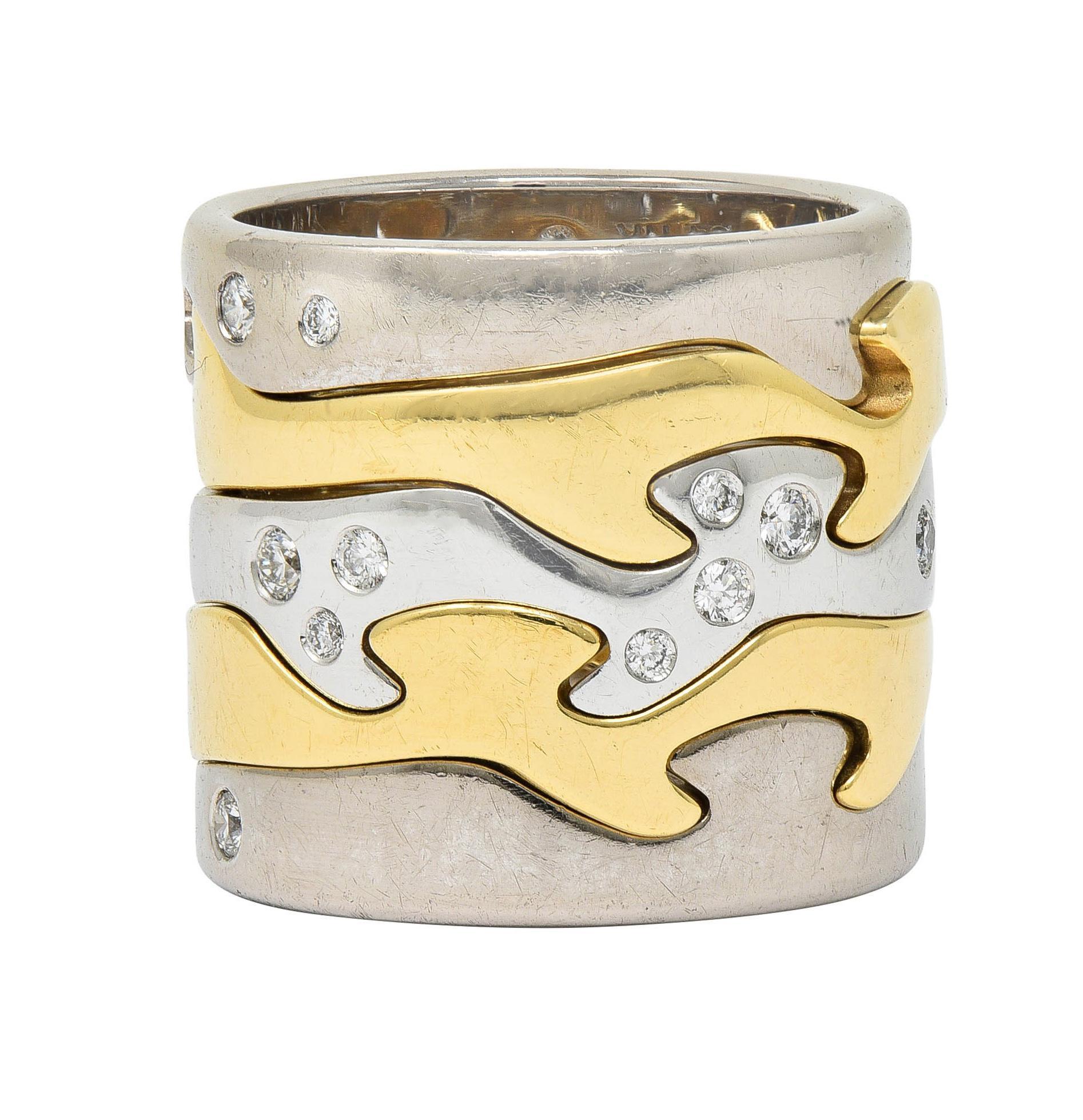 Georg Jensen 1990 Diamond 18K Two-Tone Gold Vintage Puzzle Nina Koppel  Ring For Sale 1